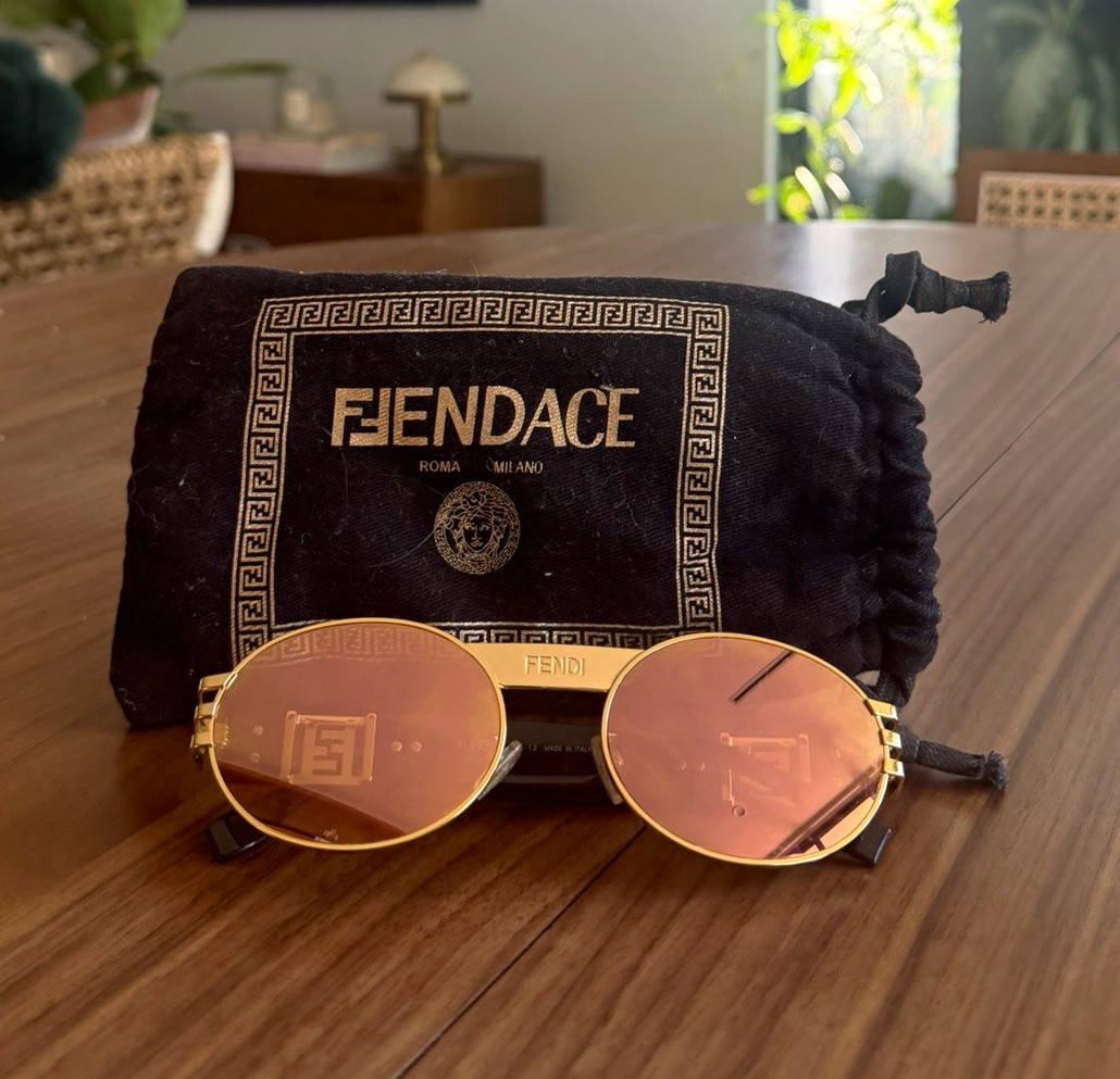 Fendi x Versace Fendace Oval Sunglasses Gold Frame Pink Mirrored Lenses Fendi x Versace Fendace Oval Sunglasses Gold Frame Pink Mirrored Lenses