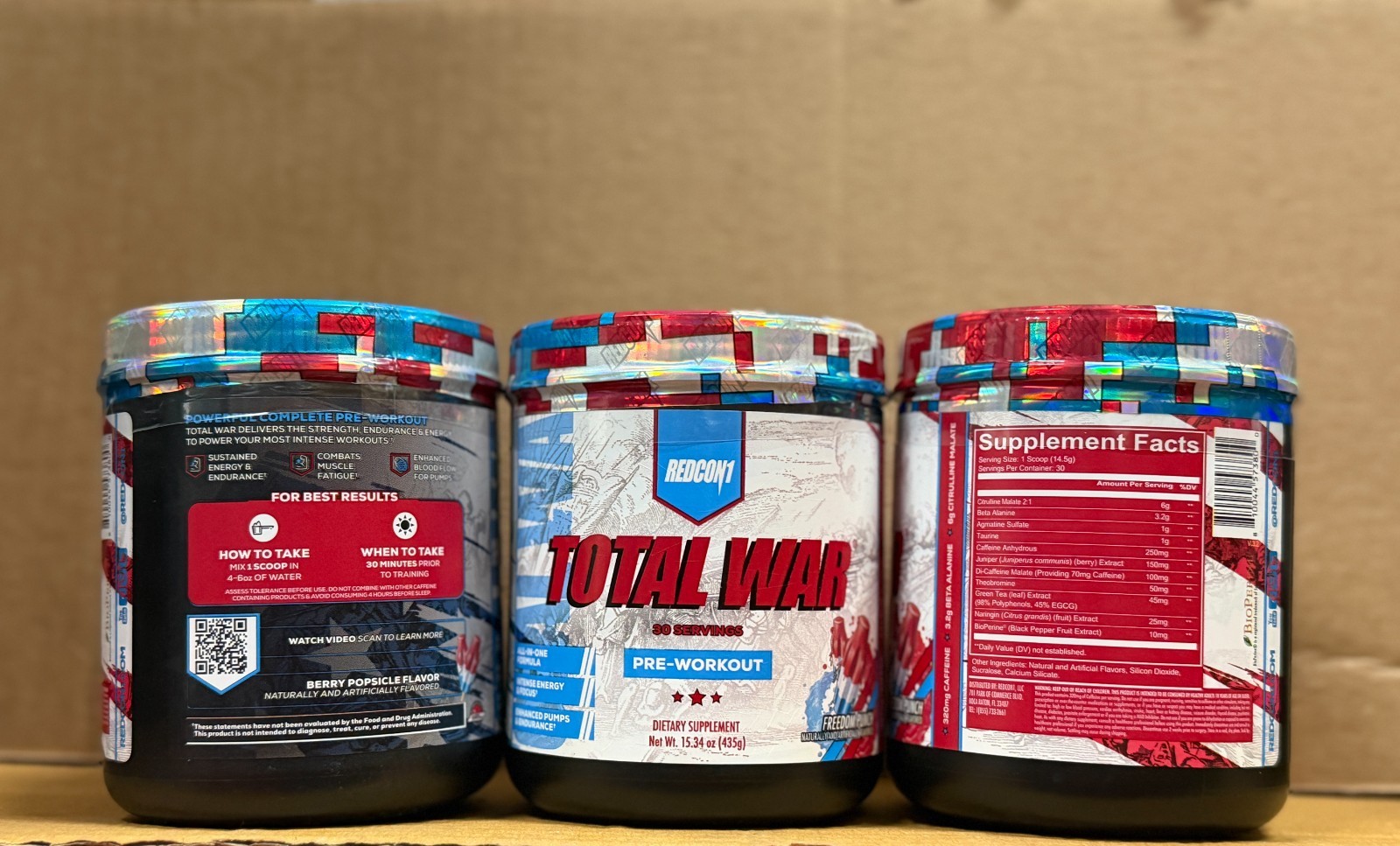 3 PACK REDCON1 TOTAL WAR FREEDOM PUNCH PRE Workout 90 Serv  2027 Expiry