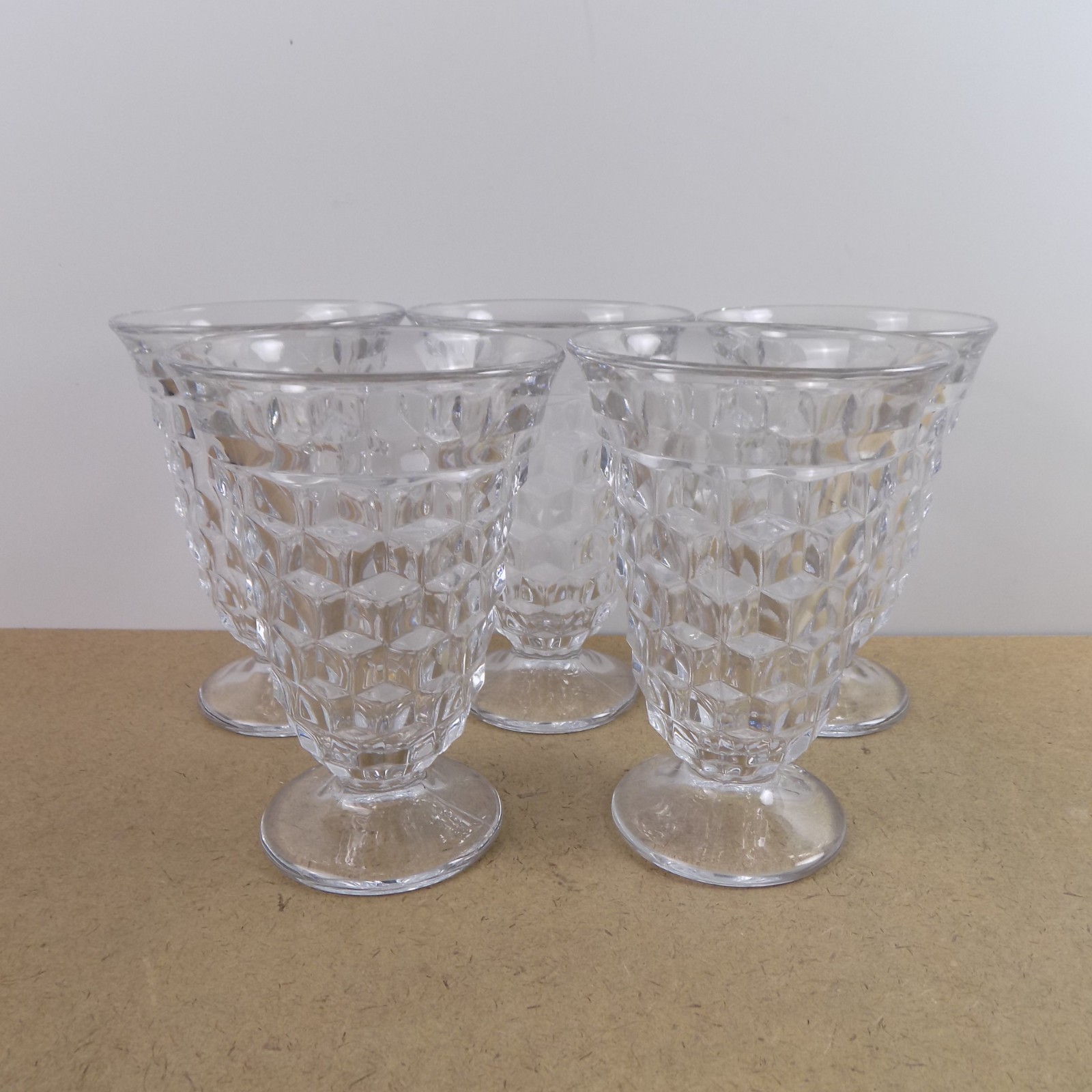 5 Fostoria American Pattern Glass Iced Tea Glasses 5.75\ 5 Fostoria American Pattern Glass Iced Tea Glasses 5.75\