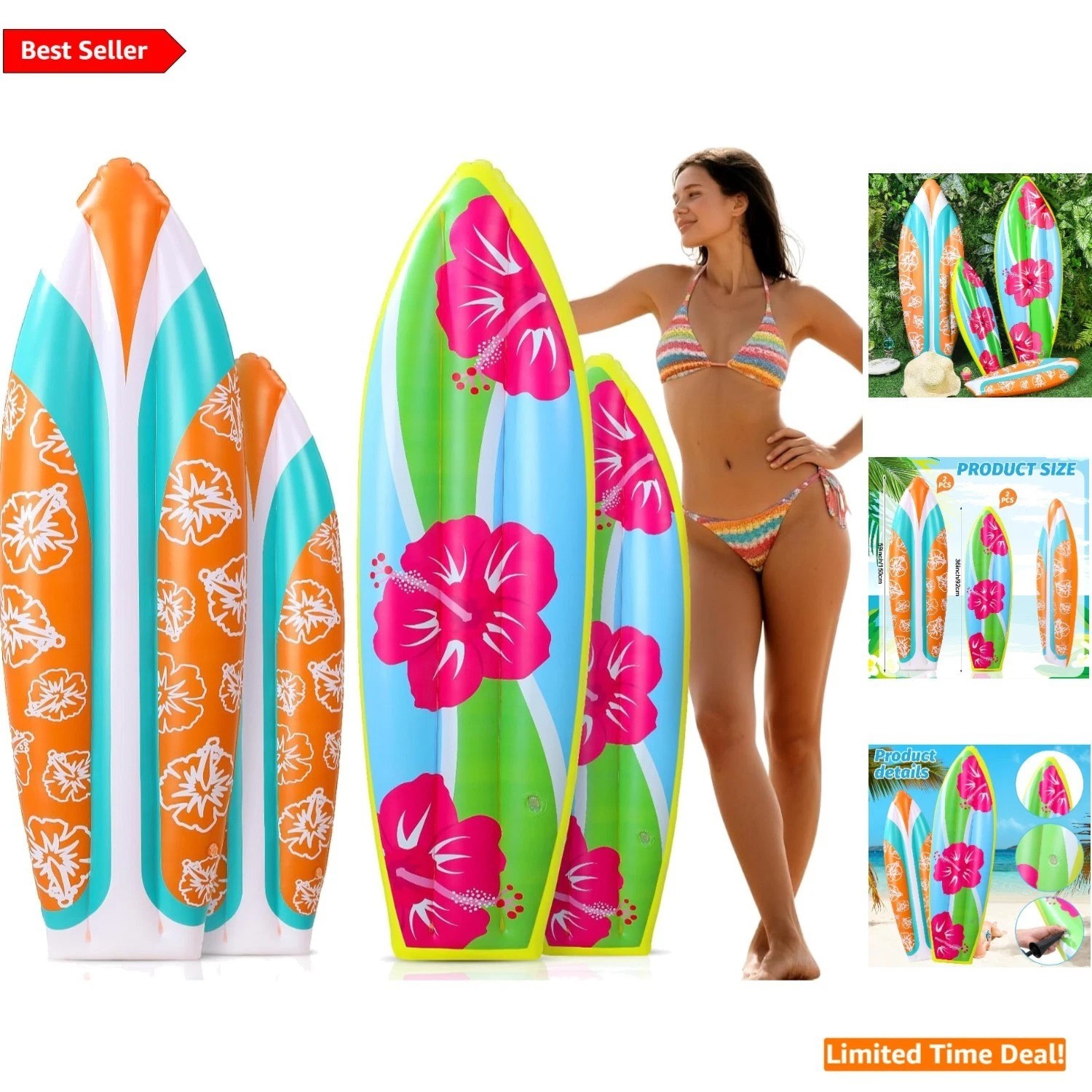 Tropical Inflatable Surfboard Set - 4 Pieces for Hawaiian Luau & Beach Events
