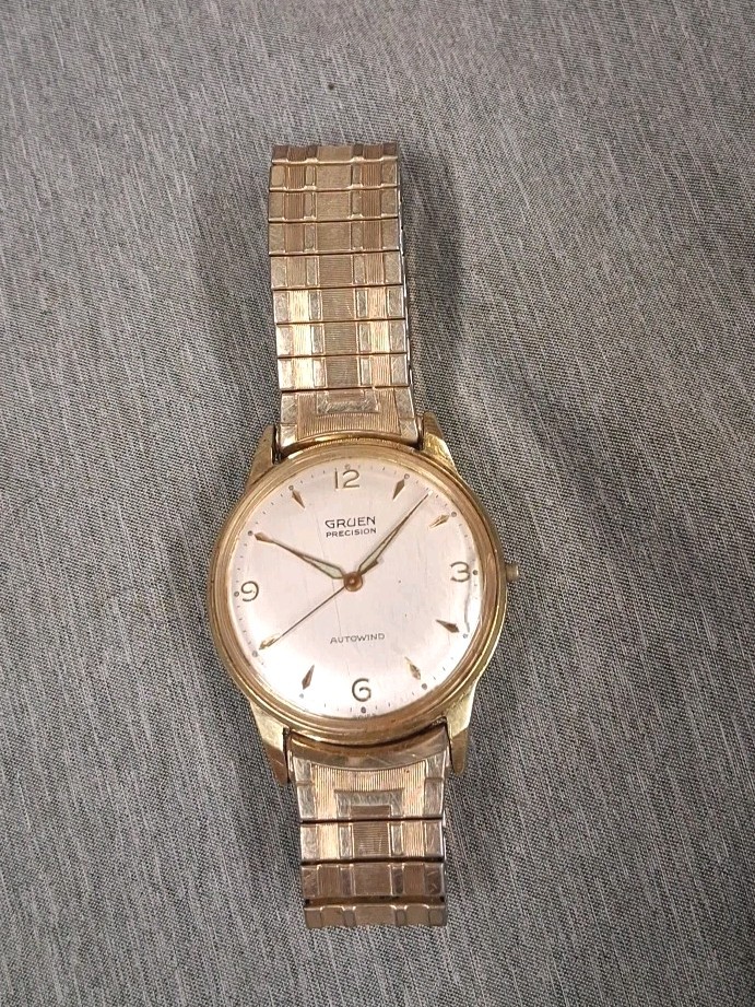 Vintage 1950s Gruen Precision Autowind Automatic Mens Watch Gold Speidel Works 