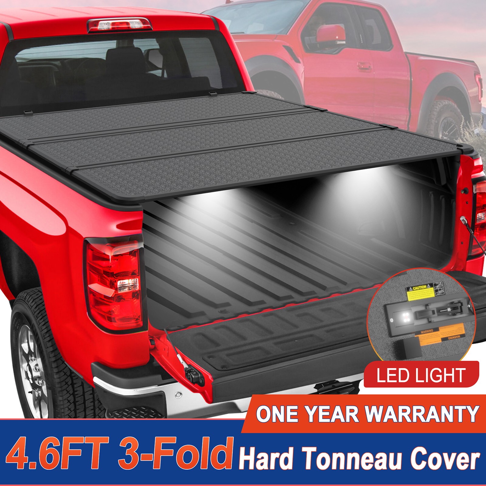 4.5/4.6FT Hard Solid Tonneau Cover 3-Fold For 2022-2026 Ford Maverick Truck Bed