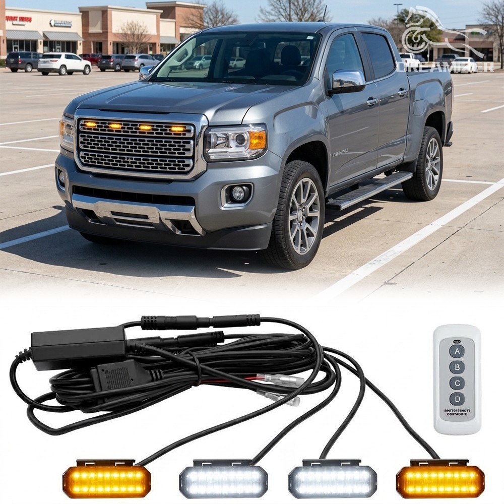 4x Raptor Style LED Grille Lights Amber White Strobe Remote For GMC Canyon