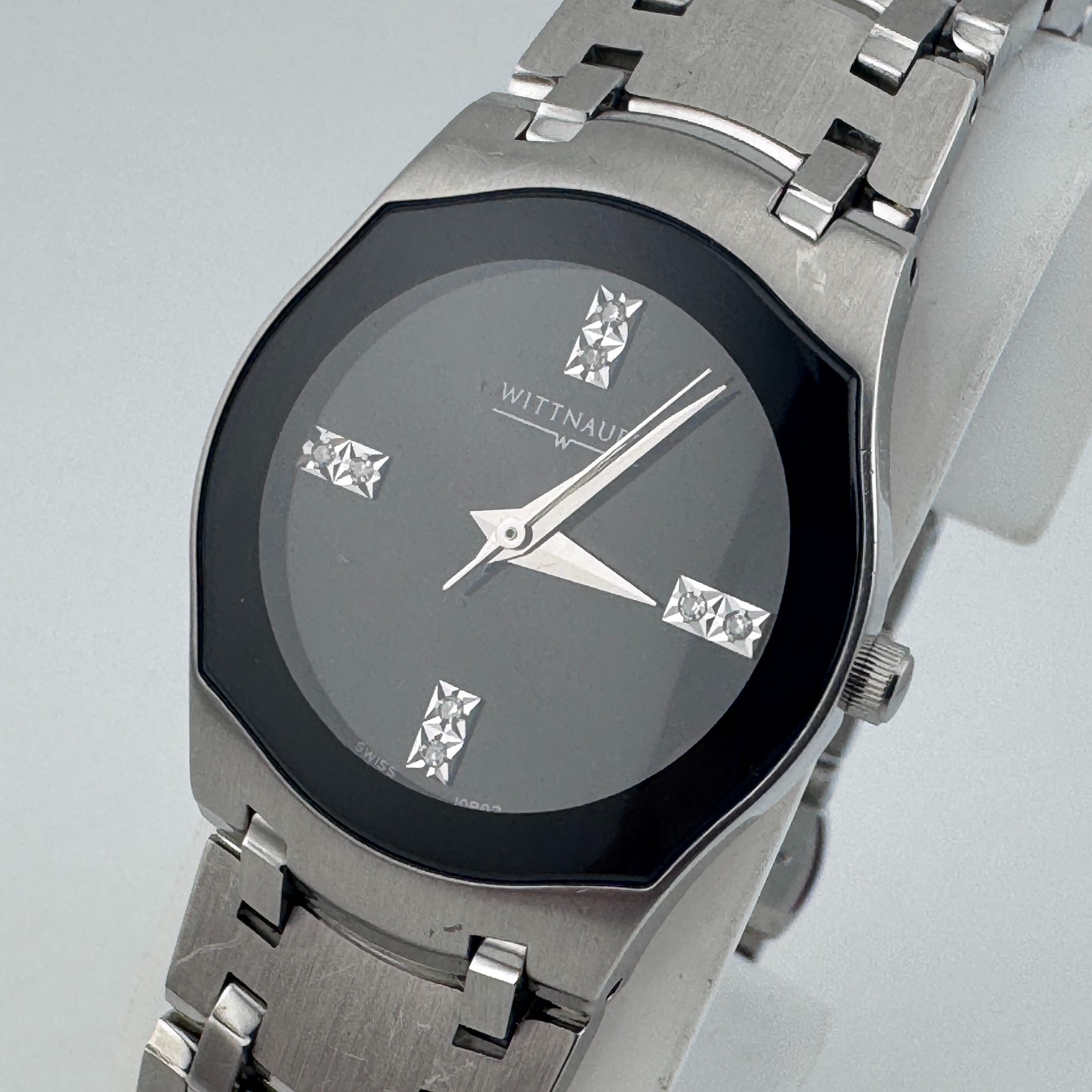Wittnauer Swiss Quartz Watch 10P02 Women Silver Black Sapphire New Battery 7.25\