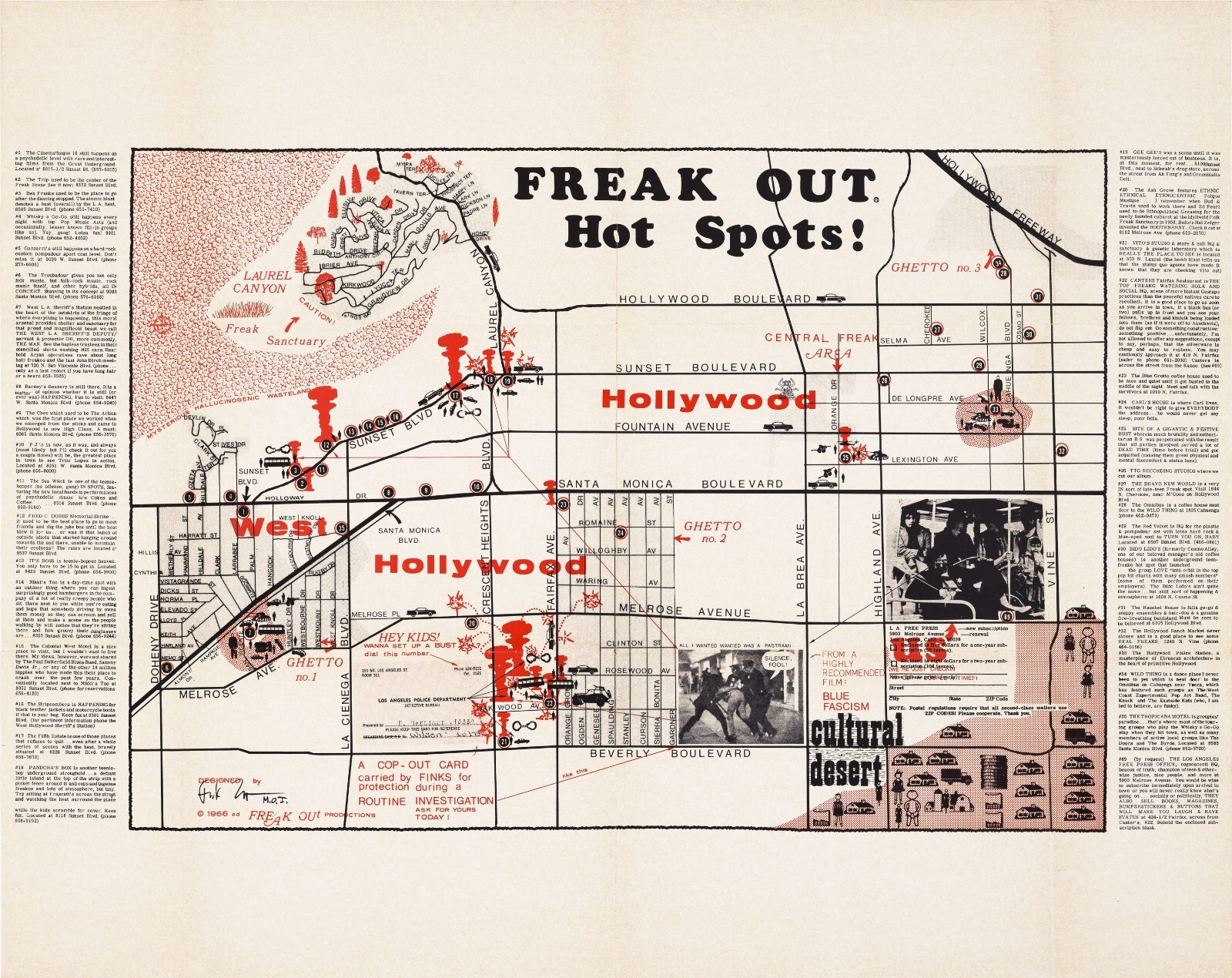 FREAK OUT Hot Spots Map - Frank Zappa - Mothers of Invention - 1966 - Hollywood