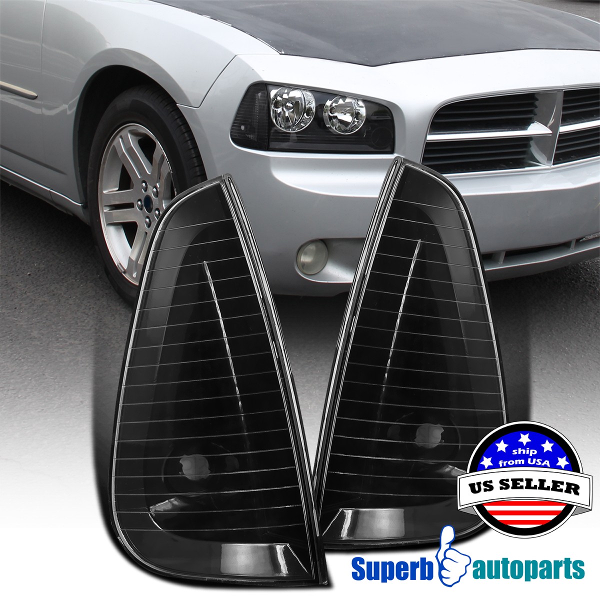 For 2006-2010 Dodge Charger Black Corner Lamps Turn Signal Replacement Pair