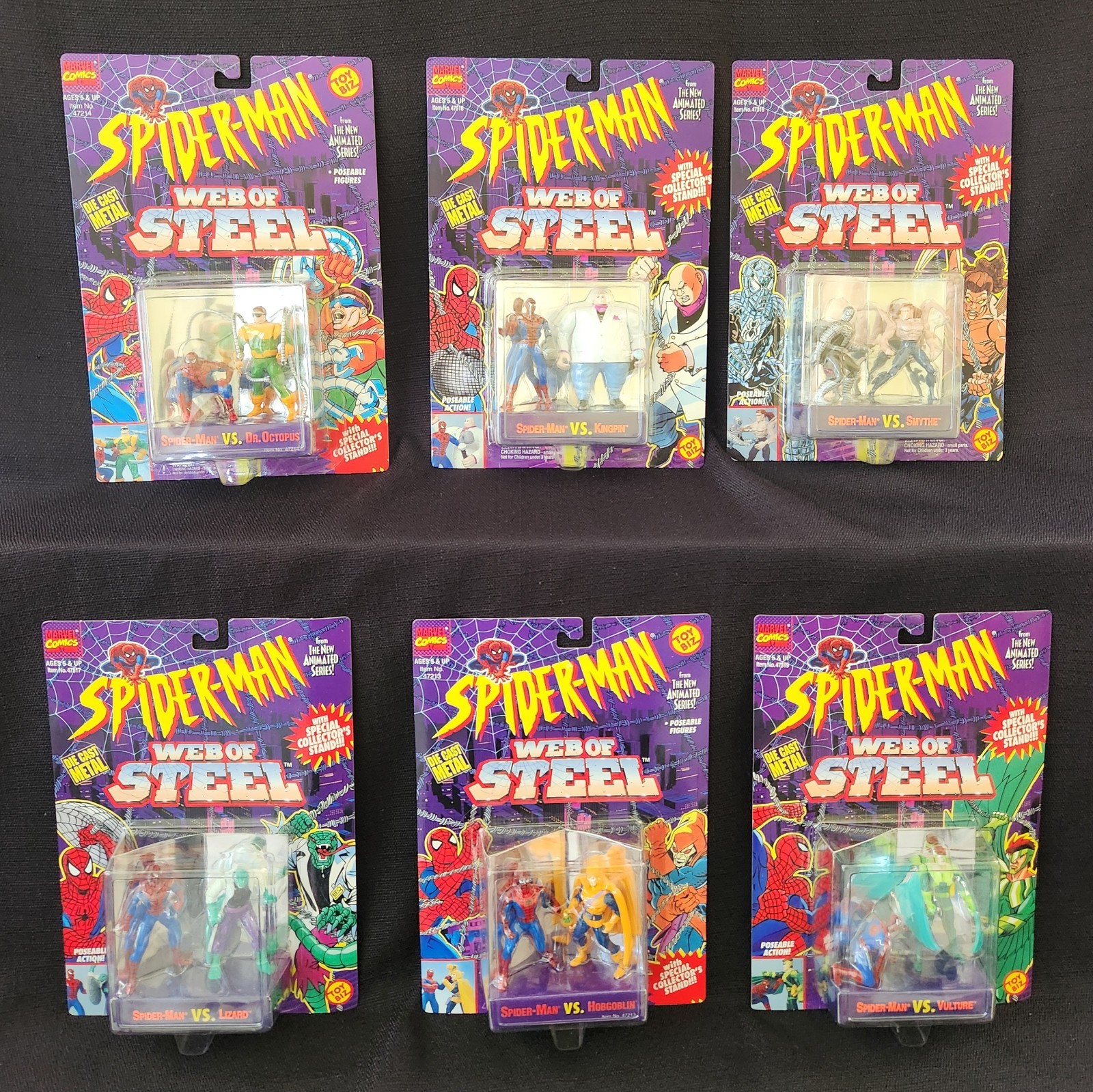 Vintage 1994 Toy Biz Spider-Man Web of Steel Die-Cast Figure Lot of 6 New NIP Vintage 1994 Toy Biz Spider-Man Web of Steel Die-Cast Figure Lot of 6 New NIP