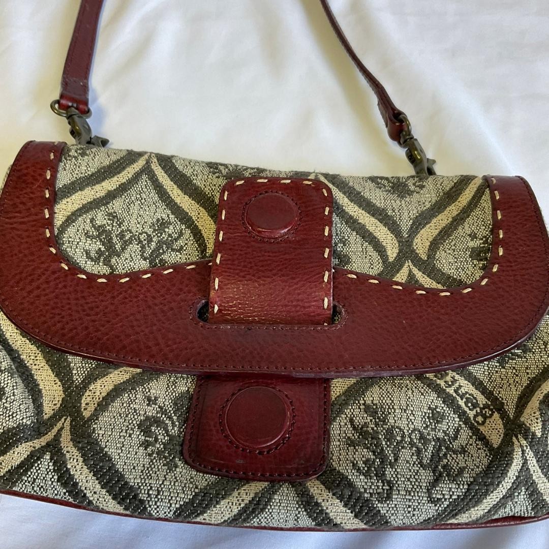 genten CERCHI Shoulder Bag Gray Canvas Leather All Over Pattern Pre-owned