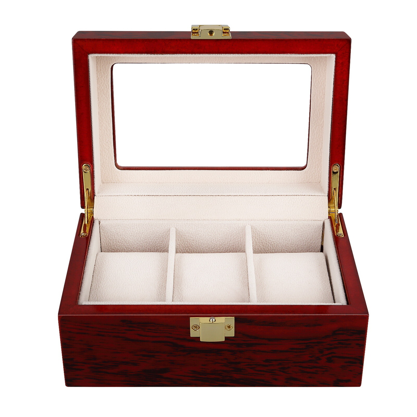 3/6/10/12 Slot Wooden Watch Box Glass Lid Jewelry Organizer Display Case Gift