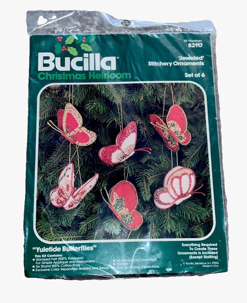 VTG Bucilla 82117 Christmas Heirloom Yuletide Butterflies New Old Stock