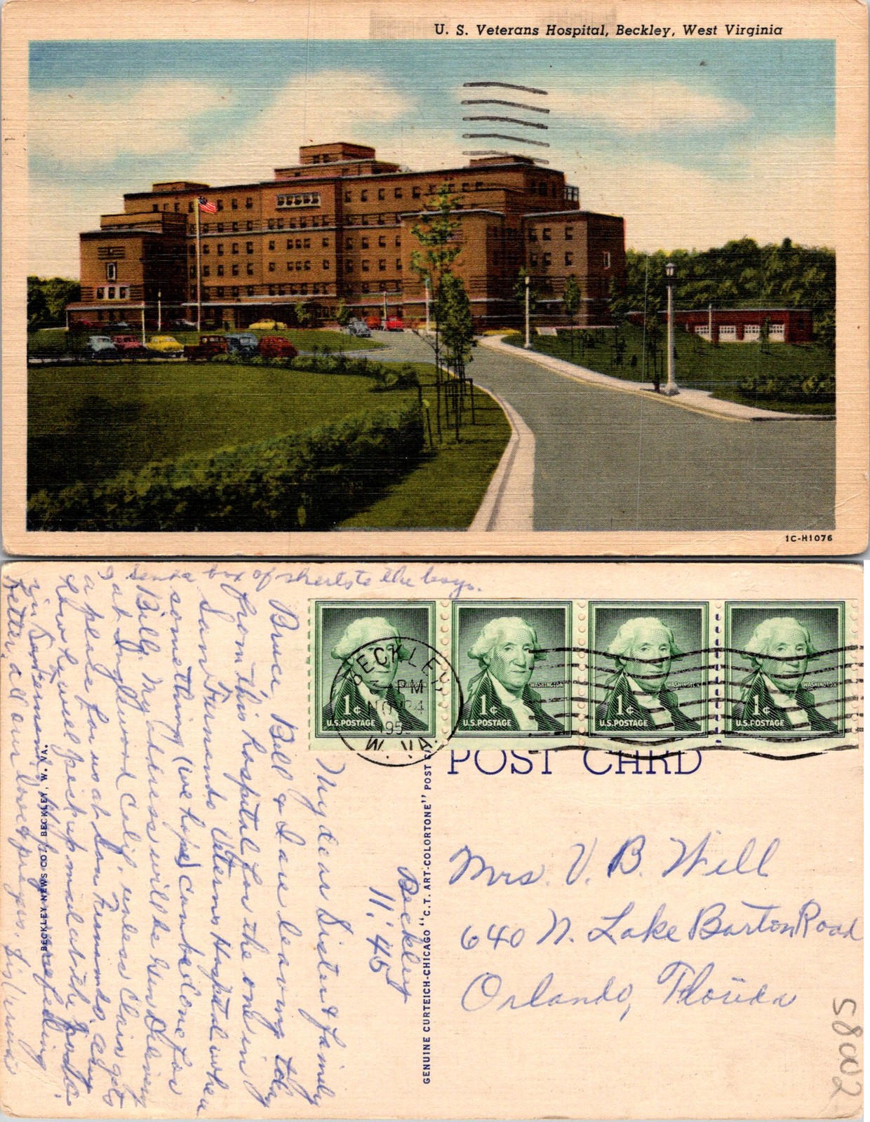 Beckley West Virginia W. VA. U.S. Veterans Hospital Building Postcard 58002
