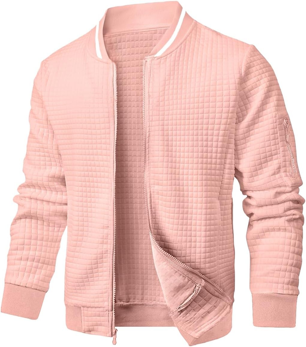 Mens Lightweight Quilted Full Zip Casual Varsity Jacket