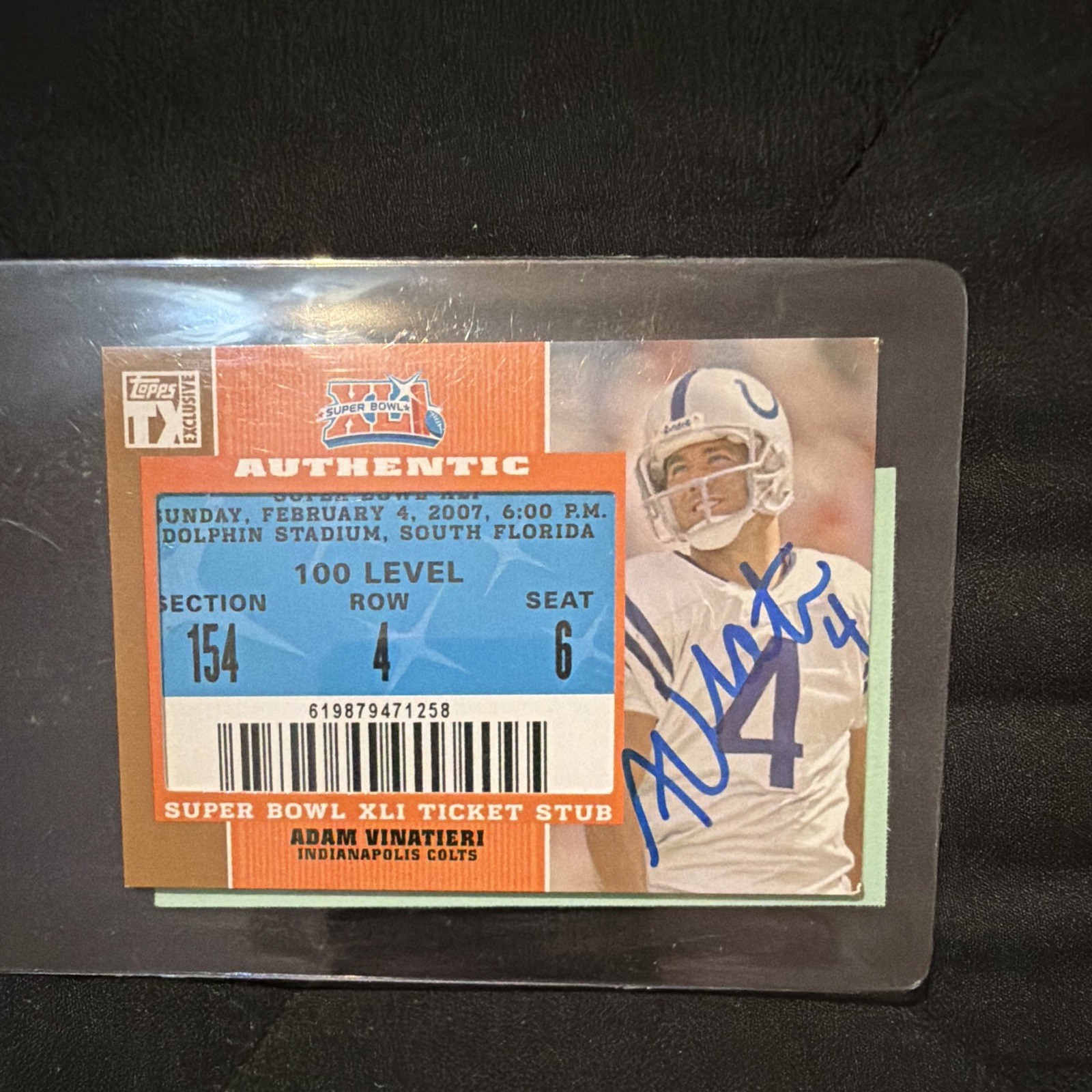 2007 Topps TX Exclusive - Super Bowl Ticket Stubs Adam Vinatieri AUTO AUTHENTIC 2007 Topps TX Exclusive - Super Bowl Ticket Stubs Adam Vinatieri AUTO AUTHENTIC