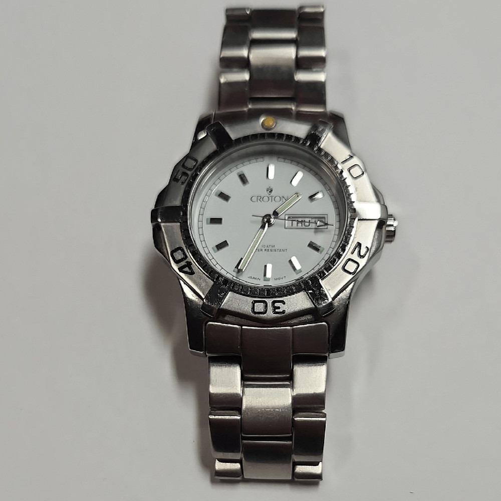Croton Silver Stainless Steel Men’s Watch with White Dial Croton CA301051 Croton Silver Stainless Steel Men’s Watch with White Dial Croton CA301051