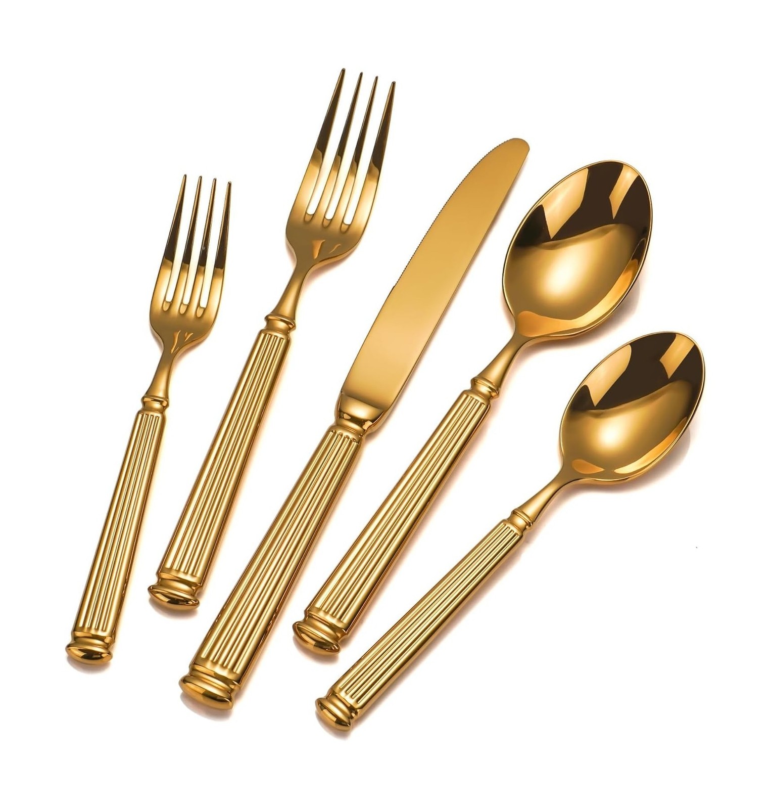 40-Piece Heavy Duty Gold Silverware Set for 8, 18/10 Stainless Steel Flatware... 40-Piece Heavy Duty Gold Silverware Set for 8, 18/10 Stainless Steel Flatware...