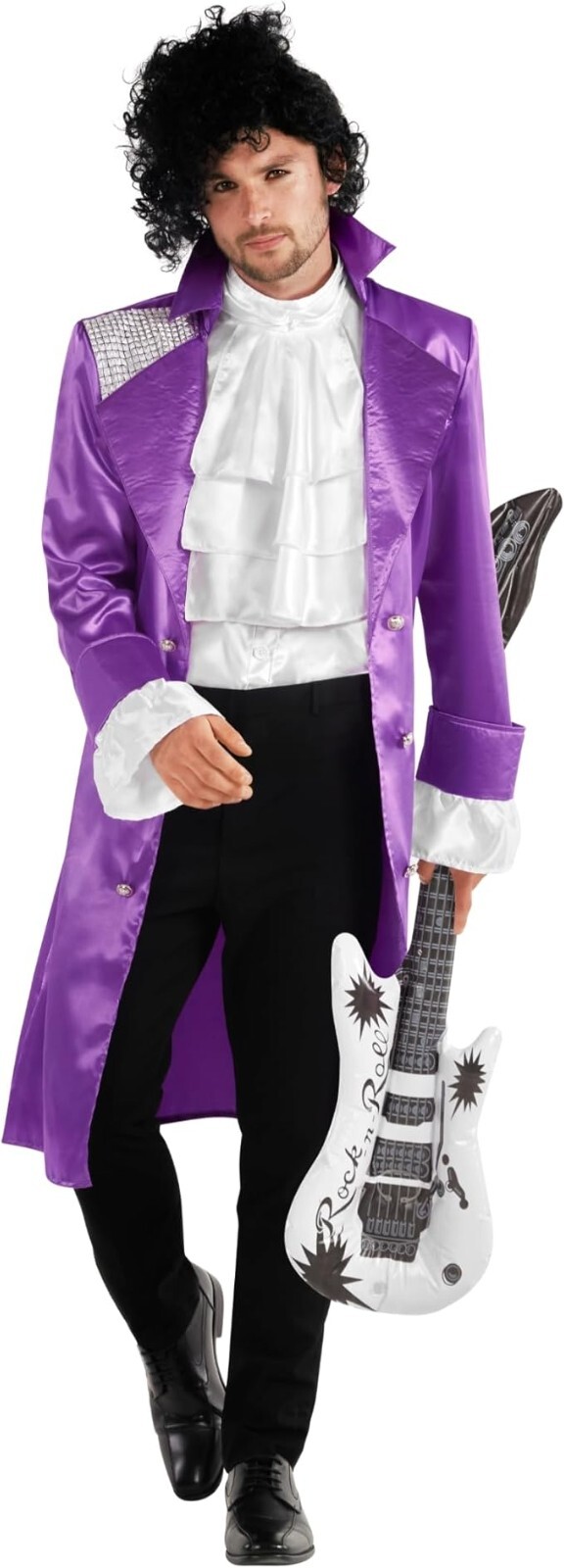 Men`s Prince Costume Adult Purple Rain Pop Star Jacket Wig Guitar Halloween Men`s Prince Costume Adult Purple Rain Pop Star Jacket Wig Guitar Halloween