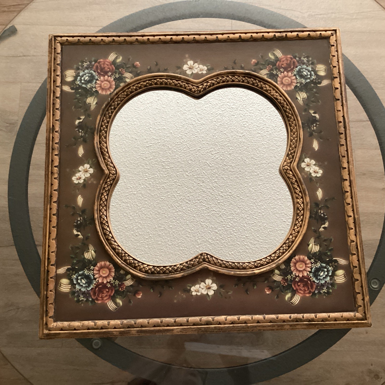 Square Floral Framed Wall Mirror Hand Painted Square Floral Framed Wall Mirror Hand Painted