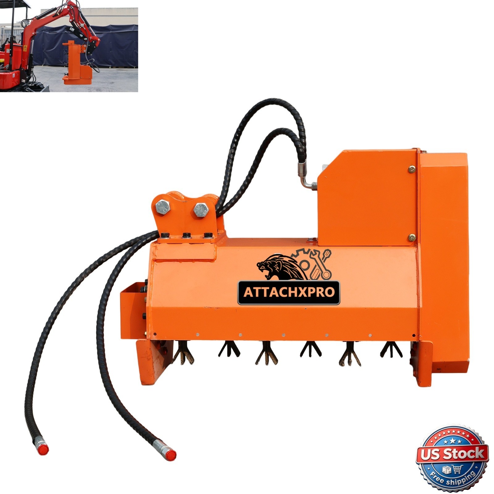 Flail Mower For Mini Excavator Attachment with two Hydraulic Hoses 