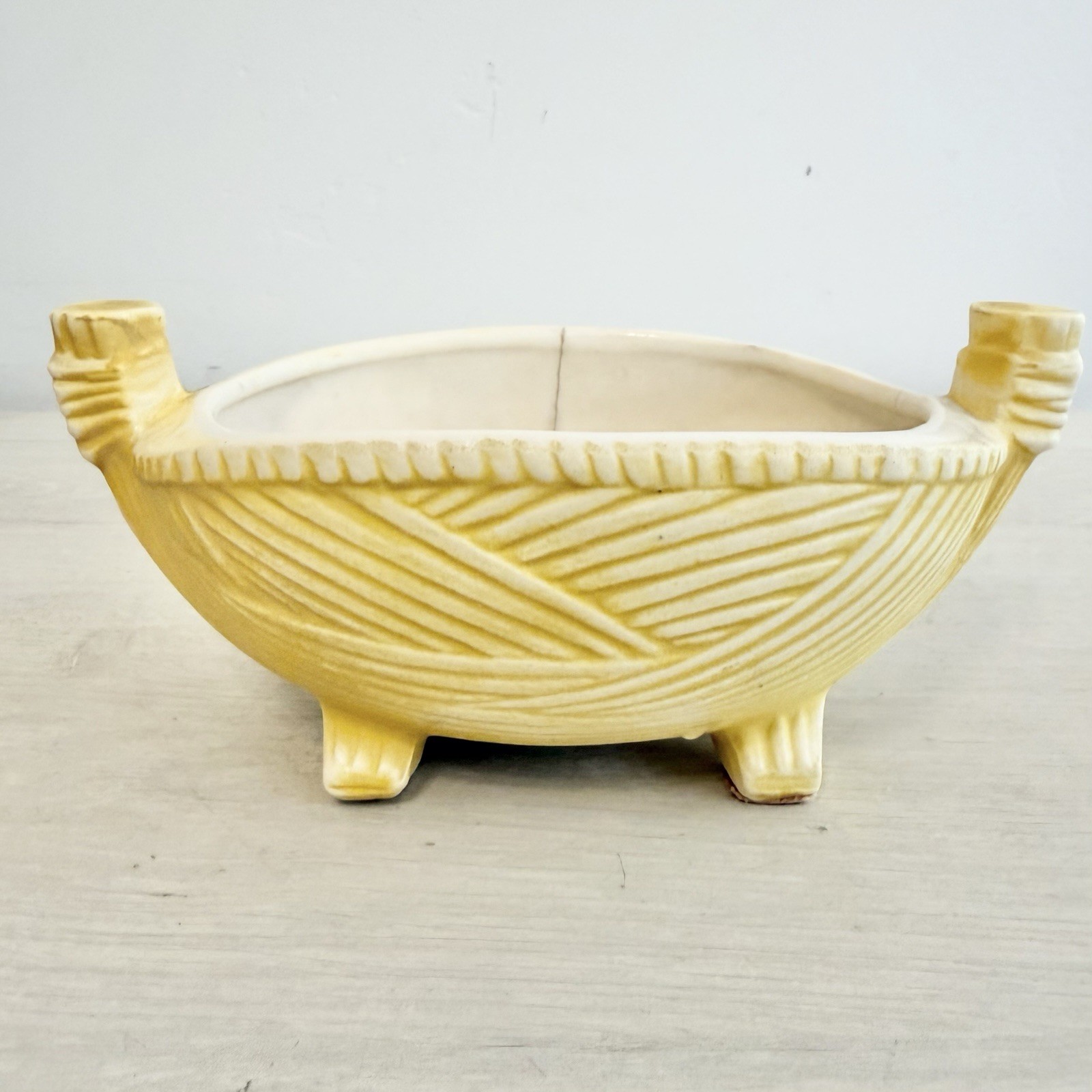 Vintage McCoy USA Yellow Basket Weave Footed Planter Oval Vintage McCoy USA Yellow Basket Weave Footed Planter Oval