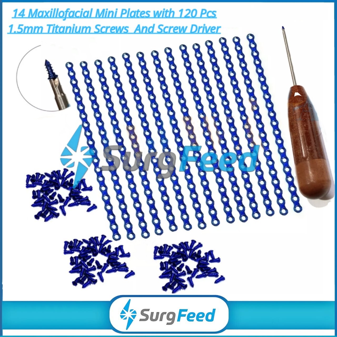 Maxillofacial Mini 1.5mm Plates with 120 Pcs Titanium Screws with ScrewDriver Maxillofacial Mini 1.5mm Plates with 120 Pcs Titanium Screws with ScrewDriver
