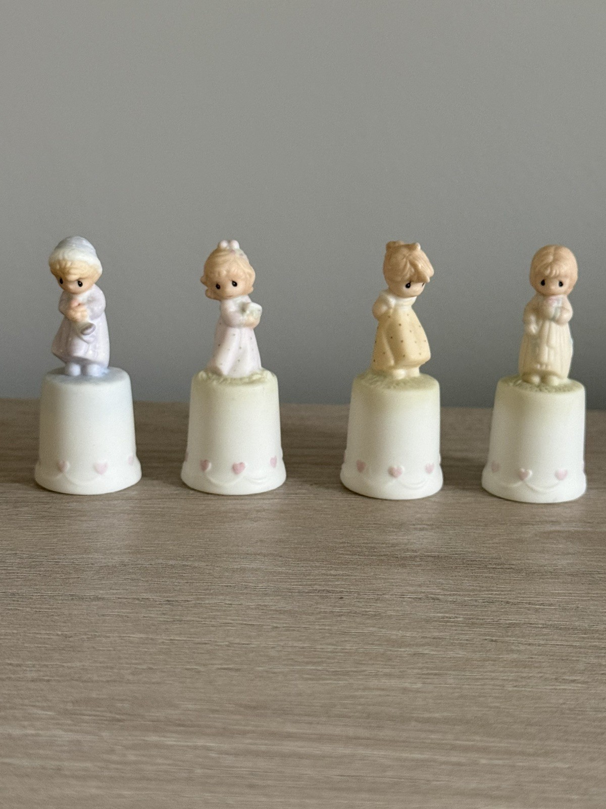 Vtg 1985 Precious Moments Enesco Four Seasons Porcelain Thimbles Set Of Four Vtg 1985 Precious Moments Enesco Four Seasons Porcelain Thimbles Set Of Four