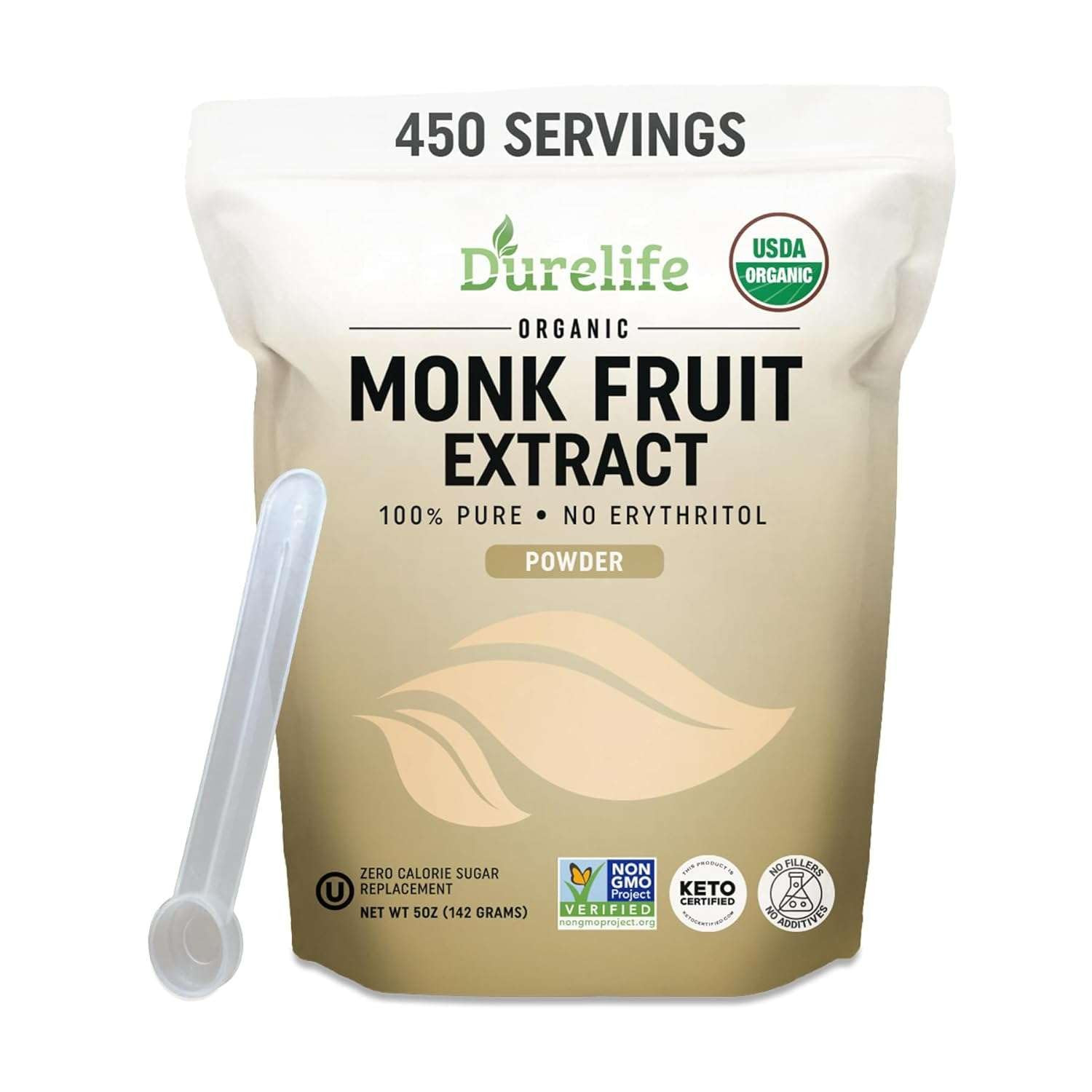 Durelife Organic 100% Pure Monk Fruit Sweetener, No Erythritol, 5 Oz | Zero Durelife Organic 100% Pure Monk Fruit Sweetener, No Erythritol, 5 Oz | Zero