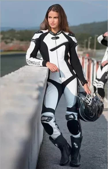 WOMEN\'S BLACK RACING MOTORCYCLE MOTORBIKE MOTO GP BIKER COWHIDE LEATHER SUIT