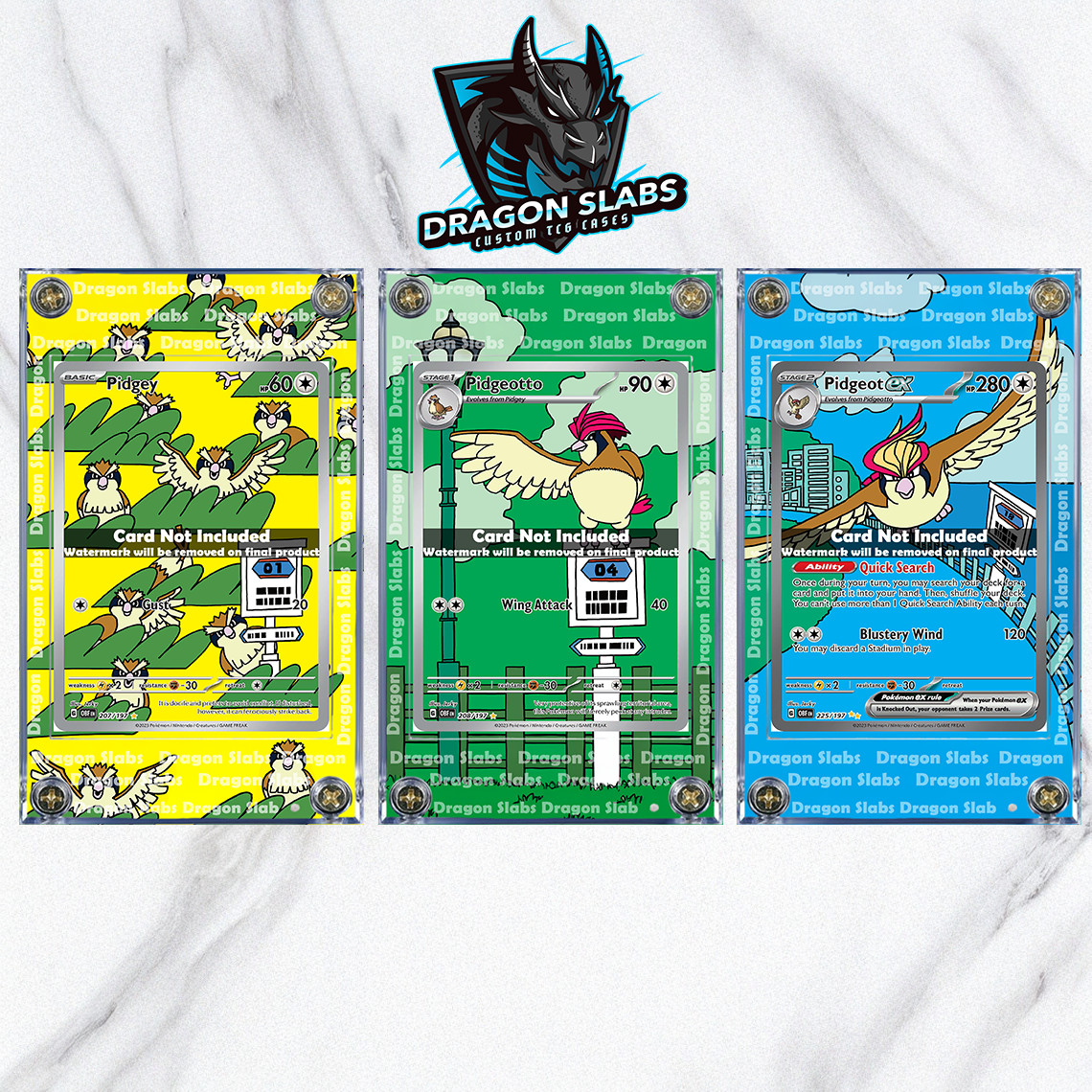 x3 Pidgey Pidgeotto  Pidgeot EX 207, 208, 225/197 Obsidian Flames Custom Case