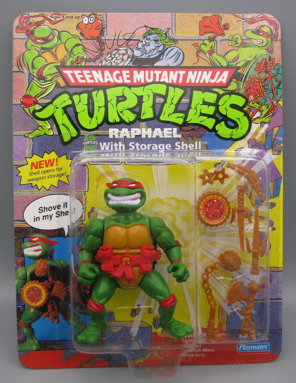 Vintage Playmates TMNT Raphael with Storage Shell 1991 MOC Complete NICE