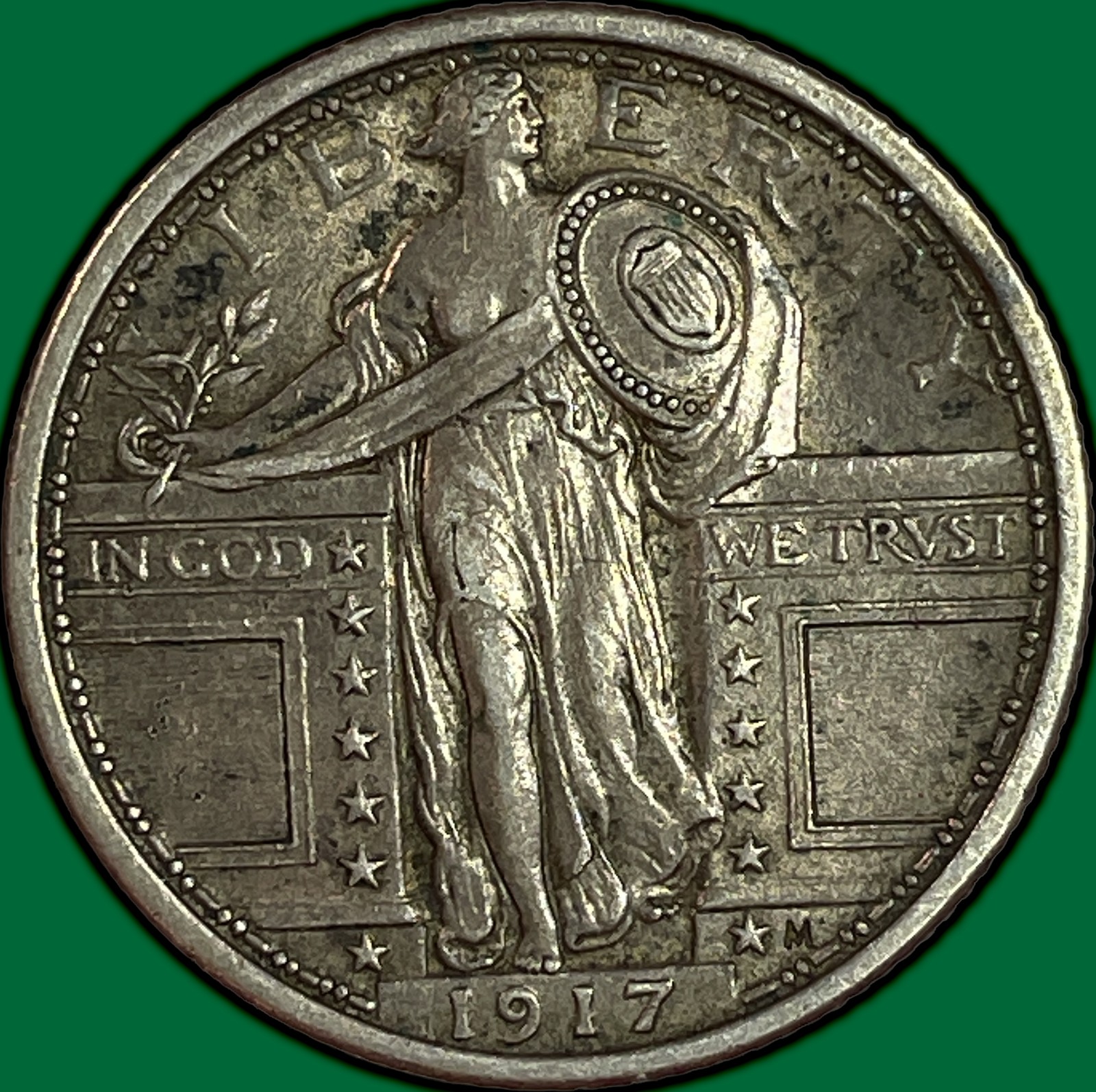 1917 Type 1 Standing Liberty Quarter Choice Almost Uncirculated AU+/UNC #49883