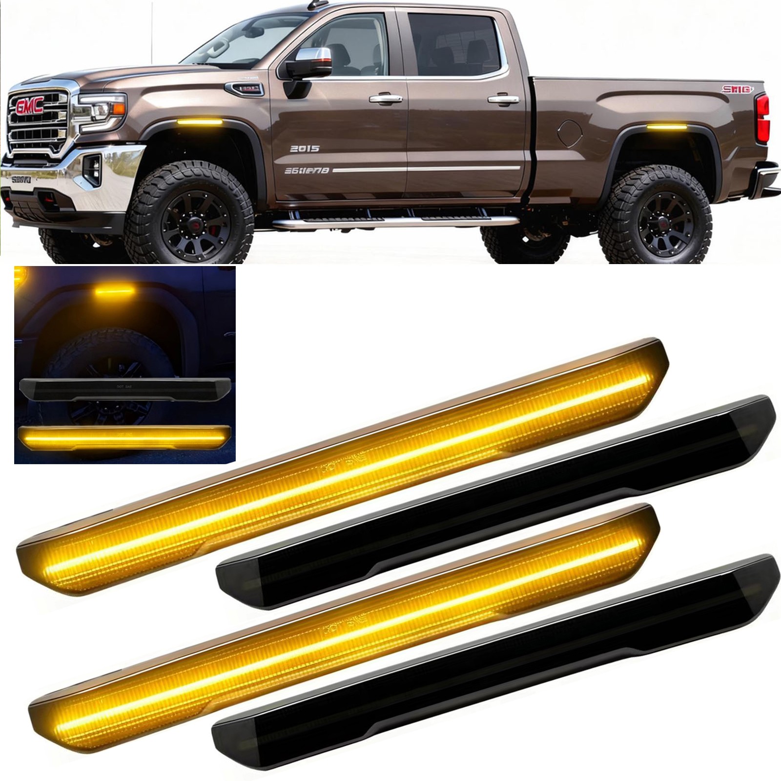 4x Smoked Amber Side LED Fender Marker Lights for 2020+ GMC Sierra 2500HD 3500hd