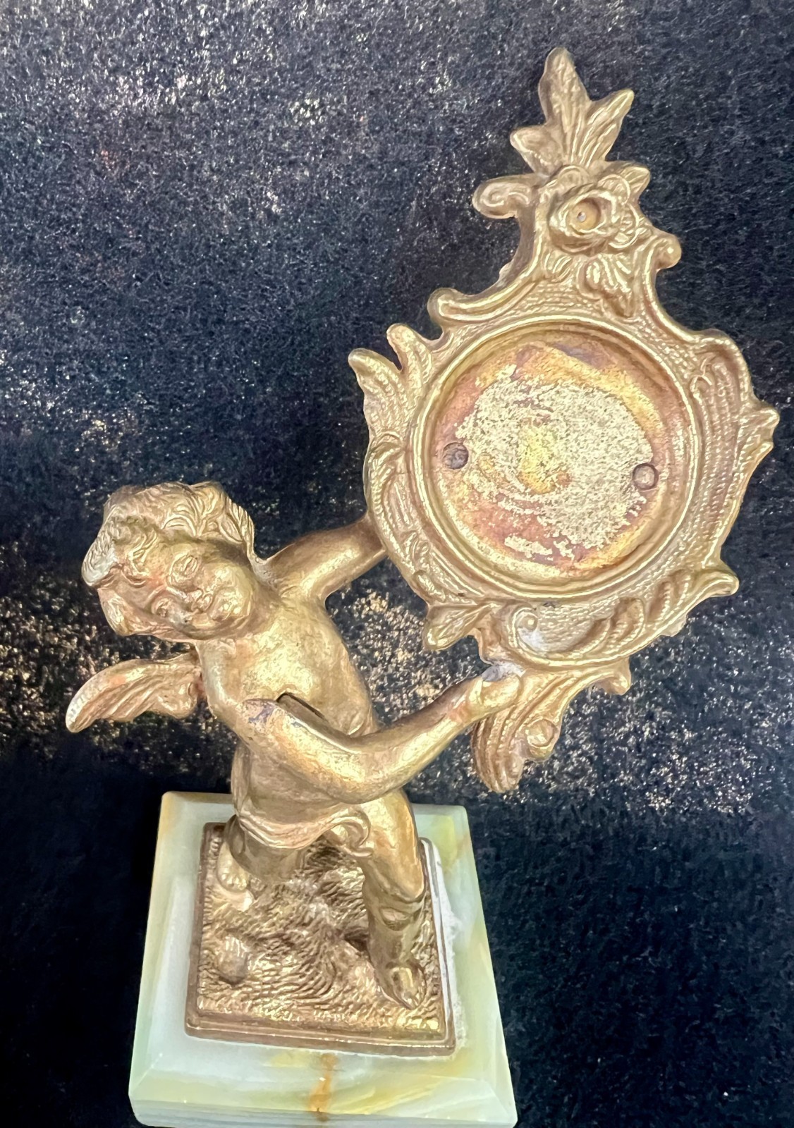 Vintage Brass Cherub Putto Onyx Stone Base Rococo Vanity Décor/Pocket watch hold Vintage Brass Cherub Putto Onyx Stone Base Rococo Vanity Décor/Pocket watch hold