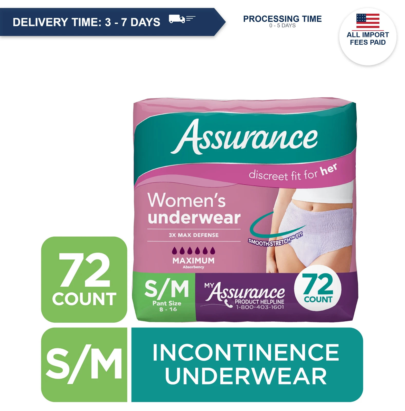 Women\'s Incontinence Underwear Maximum Absorbency Disposable S/M 72 Count Women\'s Incontinence Underwear Maximum Absorbency Disposable S/M 72 Count