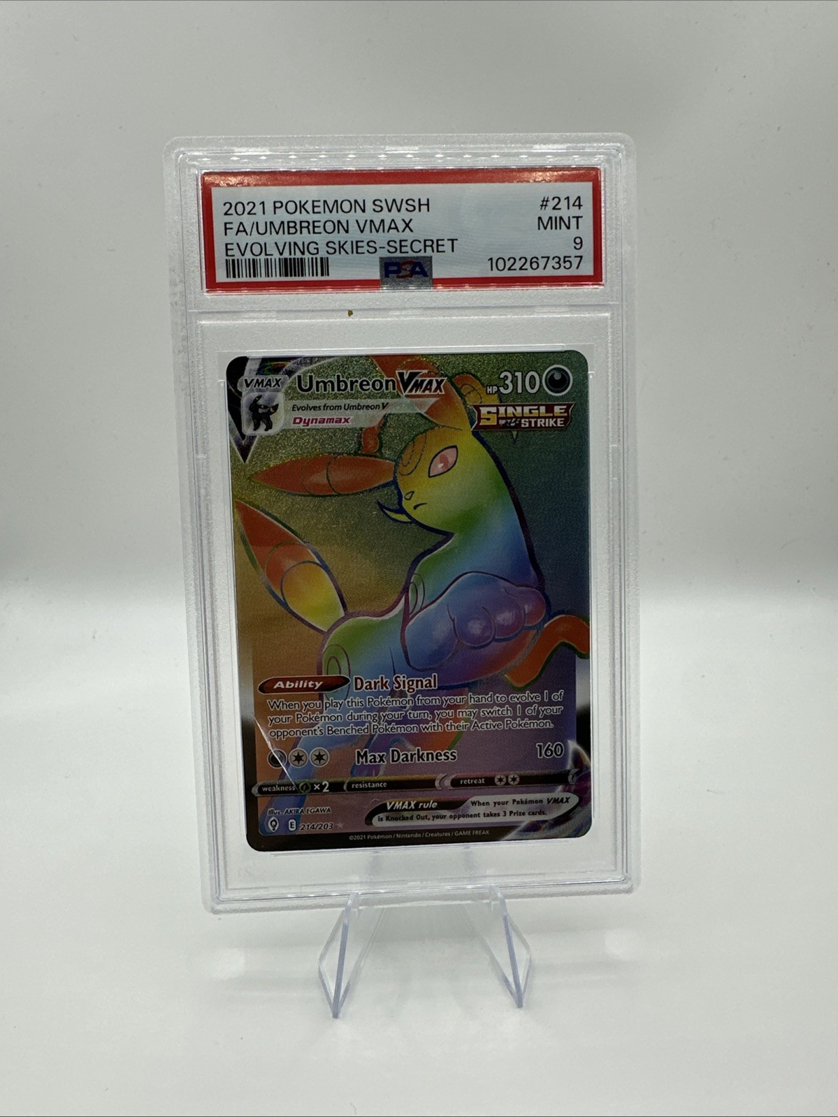 2021 POKEMON  Umbreon SWORD & SHIELD EVOLVING SKIES SECRET FULL ART/VMAX PSA 9