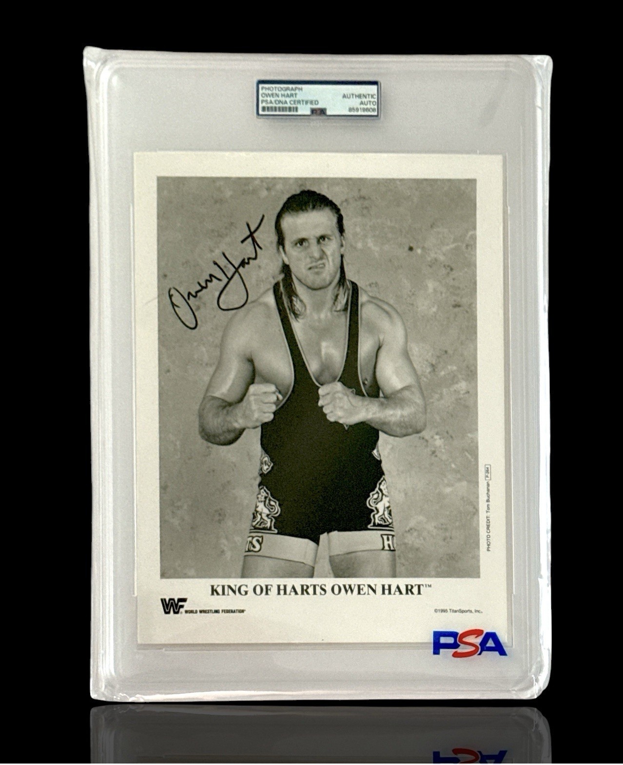 WWE OWEN HART P-264 SIGNED 8X10 ORIGINAL PROMO PHOTO ENCAPSULATED BY PSA COA