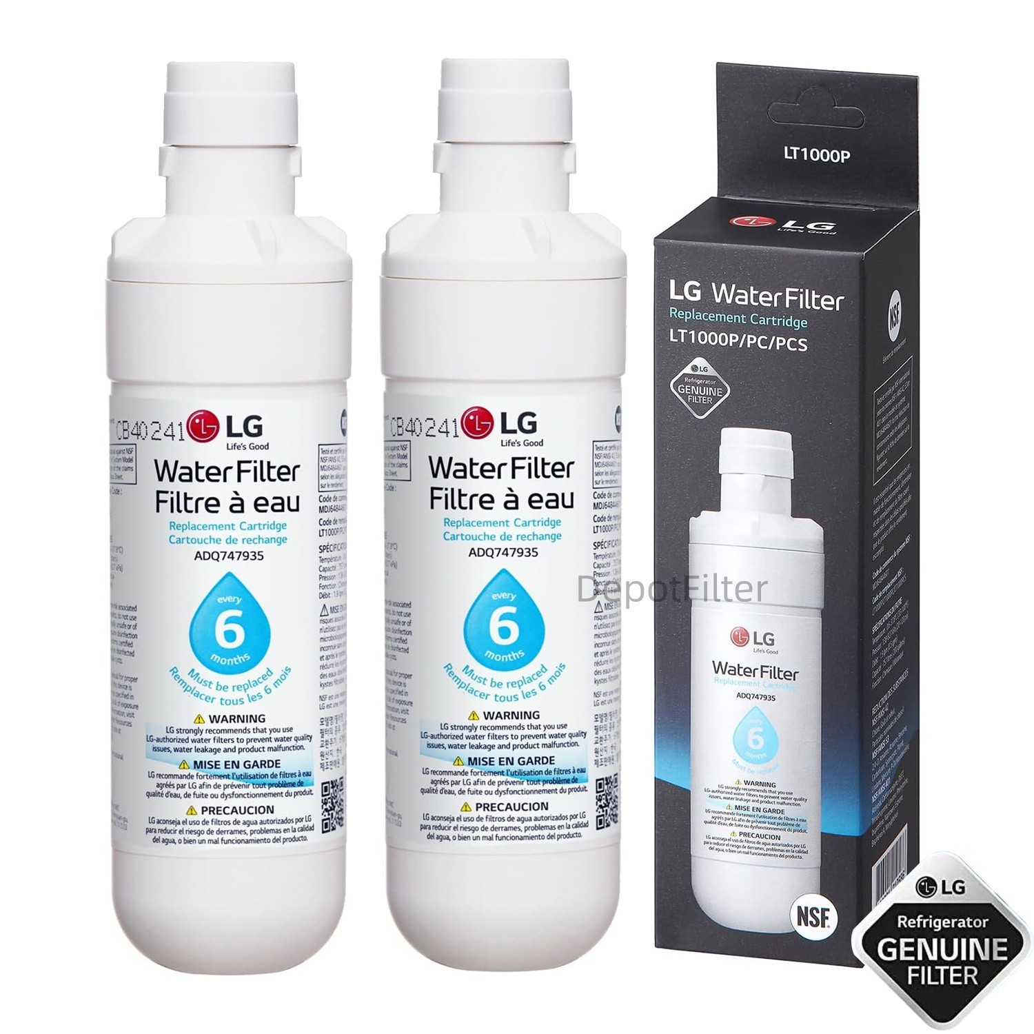 2 Pack LG LT1000P Refresh Refrigerator Ice Water Filter ADQ747935 GF-D706BSL USA 2 Pack LG LT1000P Refresh Refrigerator Ice Water Filter ADQ747935 GF-D706BSL USA