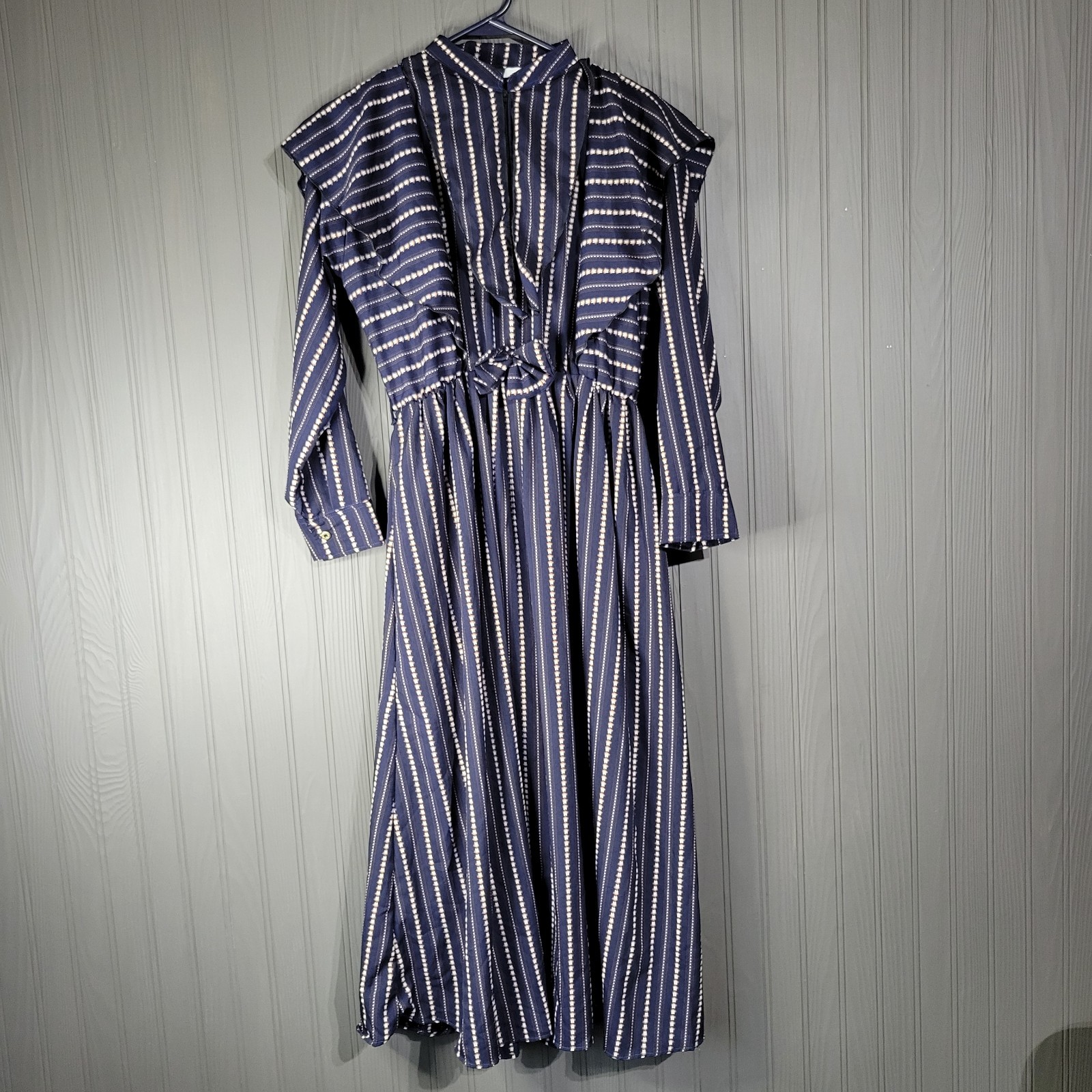 H & M Long Sleeve Maxi Shirt Dress Ruffle Detail Striped Blue Women\'s XXL