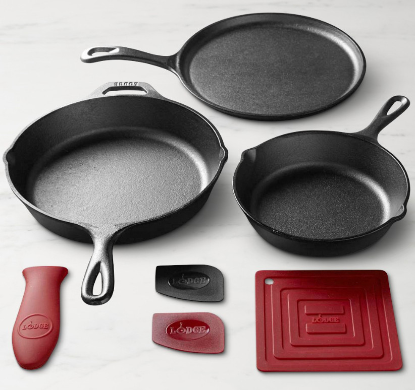 Williams - Lodge Classic Seasoned Cast Iron 7-Piece Skillet Cookware Set