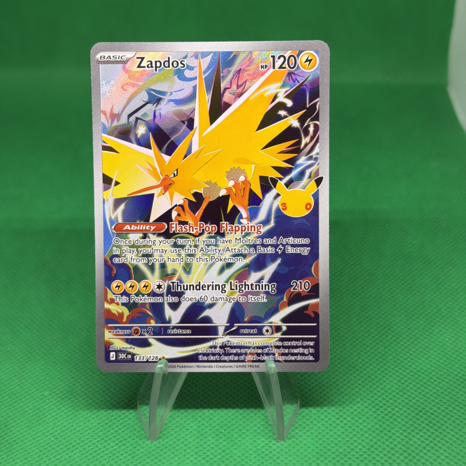 Zapdos 133/128 Illustration Rare IR Pokemon TCG 30th Celebration 2026 NM FRESH Zapdos 133/128 Illustration Rare IR Pokemon TCG 30th Celebration 2026 NM FRESH