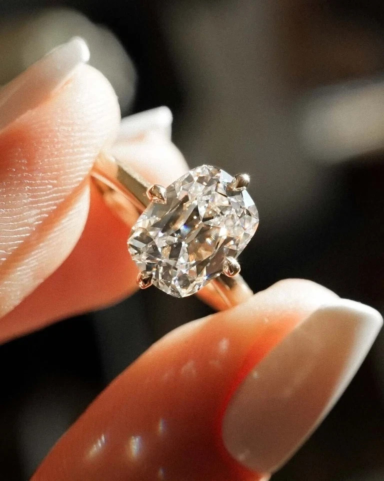 3Ct Old Mine Elongated Cushion Cut Lab Grown Diamond Compass Set Ring 14k Gold 3Ct Old Mine Elongated Cushion Cut Lab Grown Diamond Compass Set Ring 14k Gold