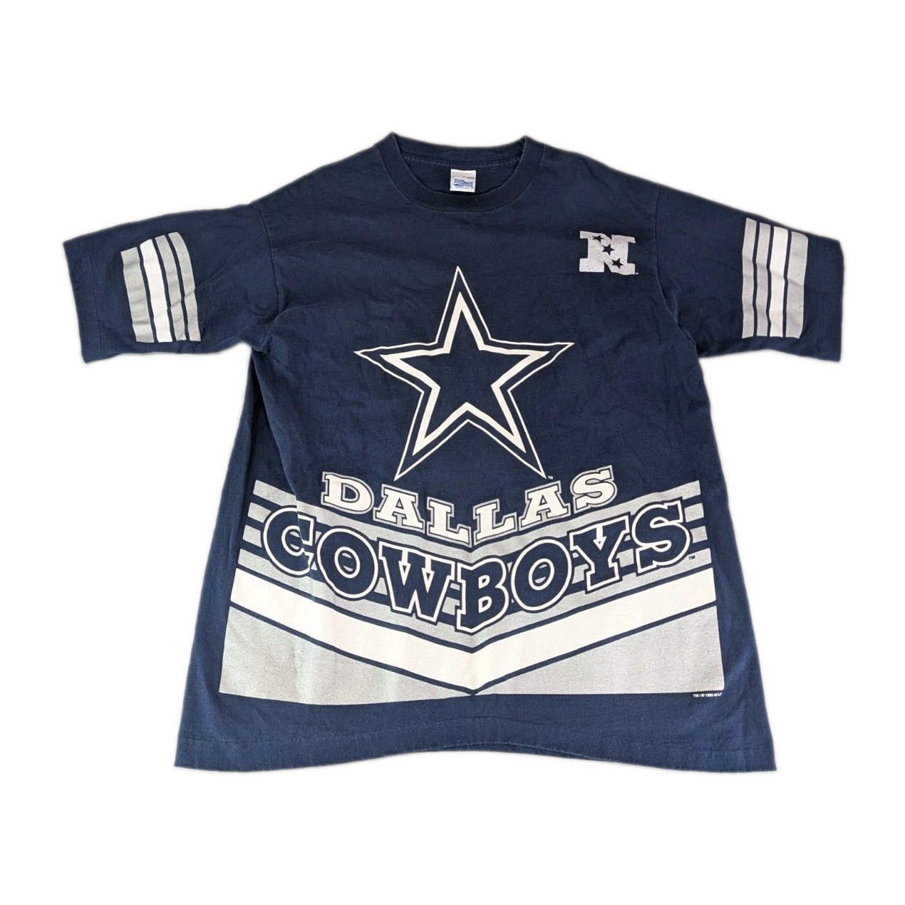 Vintage Dallas Cowboys AOP T Shirt Mens Large Blue NFL Football Single Stitch