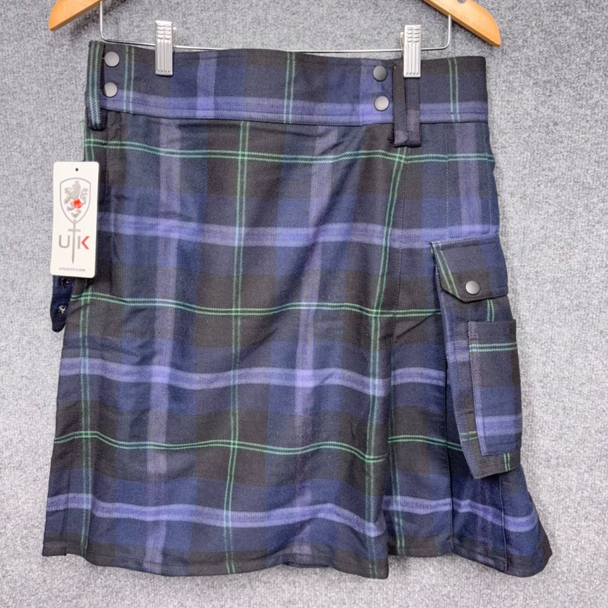 NWT UT Kilts Size 34 Standard Tartan Utility Kilt Scottish Design Blue Green