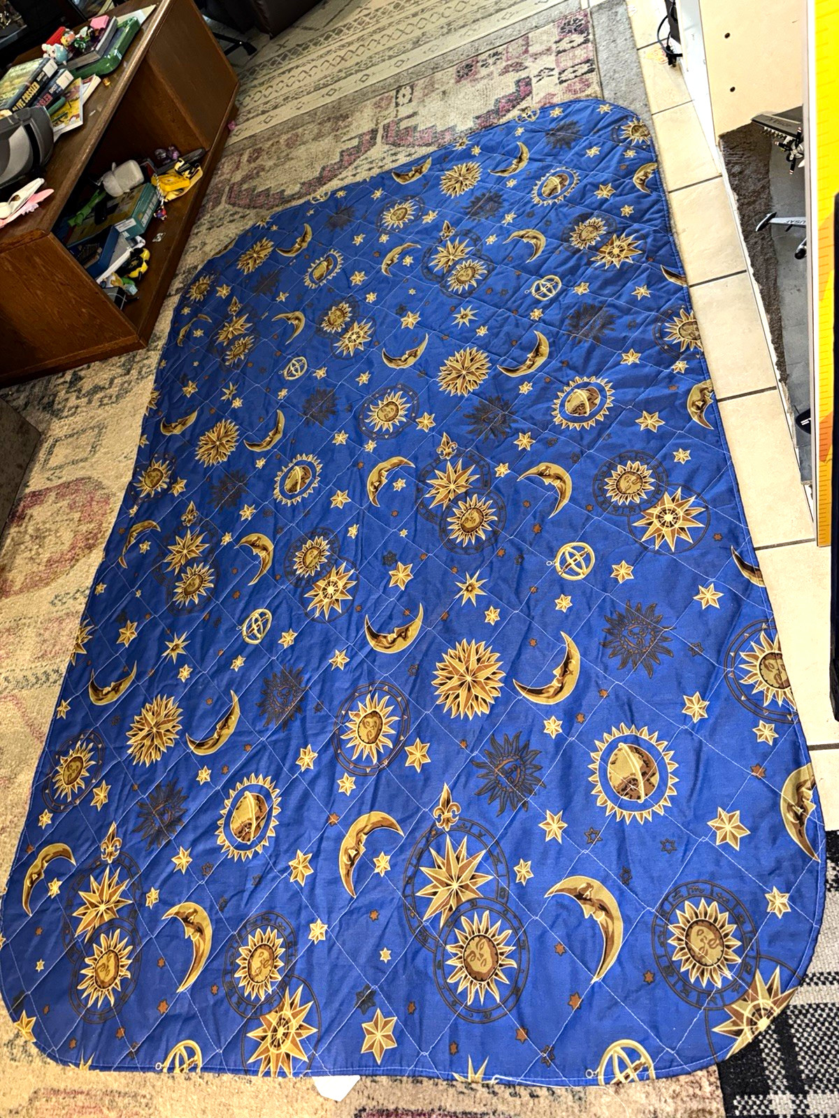 Springs Twin blanket Blue Celestial Sun Moon Stars Pattern, 52 in vintage 90s Springs Twin blanket Blue Celestial Sun Moon Stars Pattern, 52 in vintage 90s