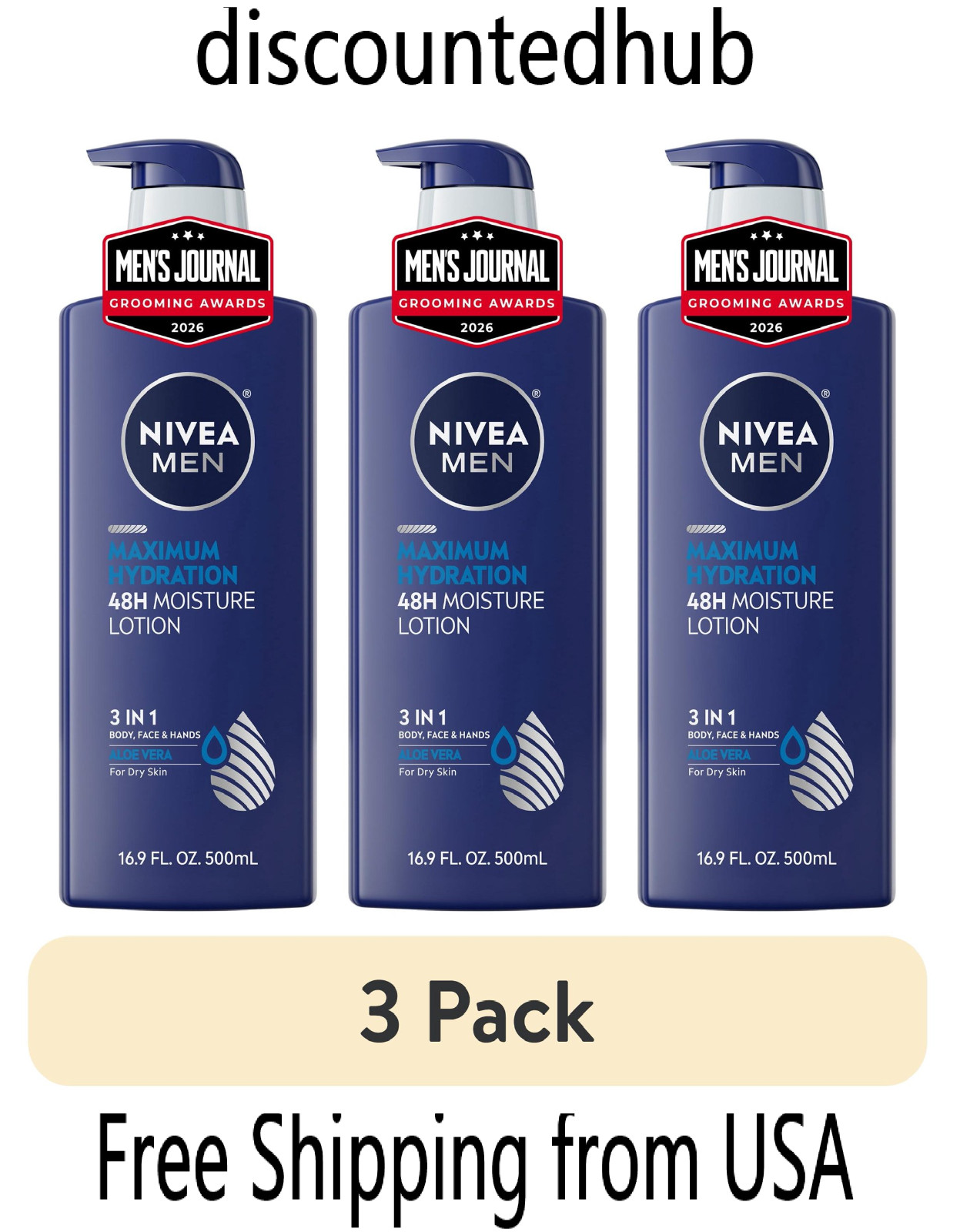 NIVEA MEN Maximum Hydration 3-in-1 Body Lotion, , 16 fl oz ( Pack Of 3 )