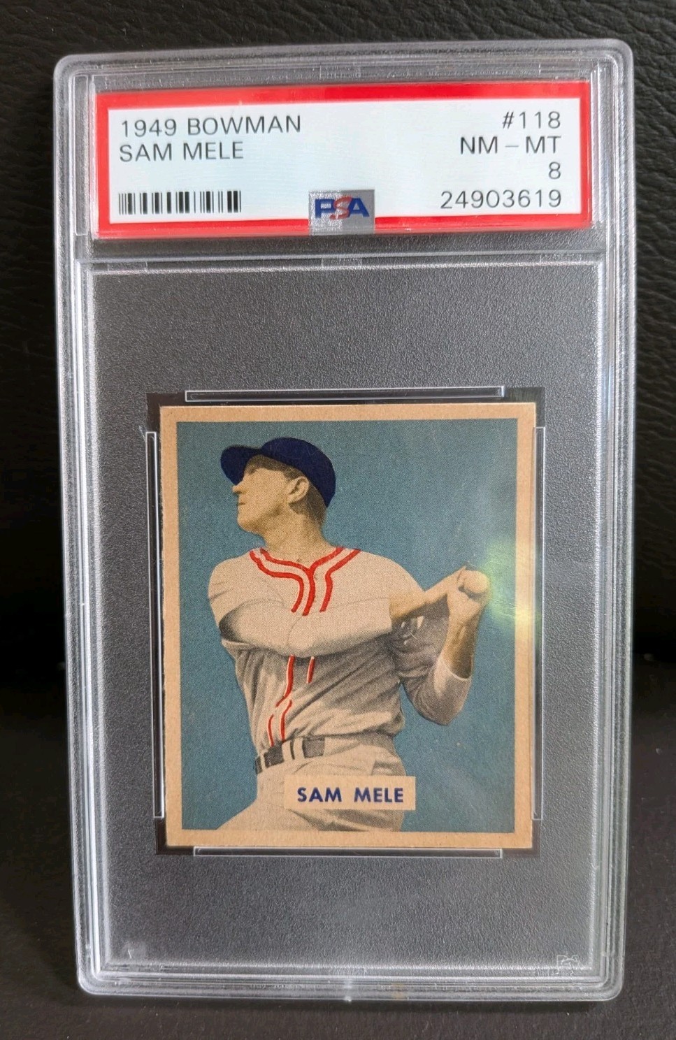 1949 Bowman Set-Break #118 Sam Mele PSA 8 NM-MT 1949 Bowman Set-Break #118 Sam Mele PSA 8 NM-MT