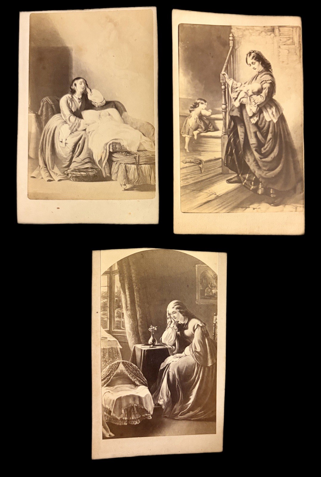 3 Antique Victorian CDV Art Photos ~Motherhood~Babies & Children~c. 1800s