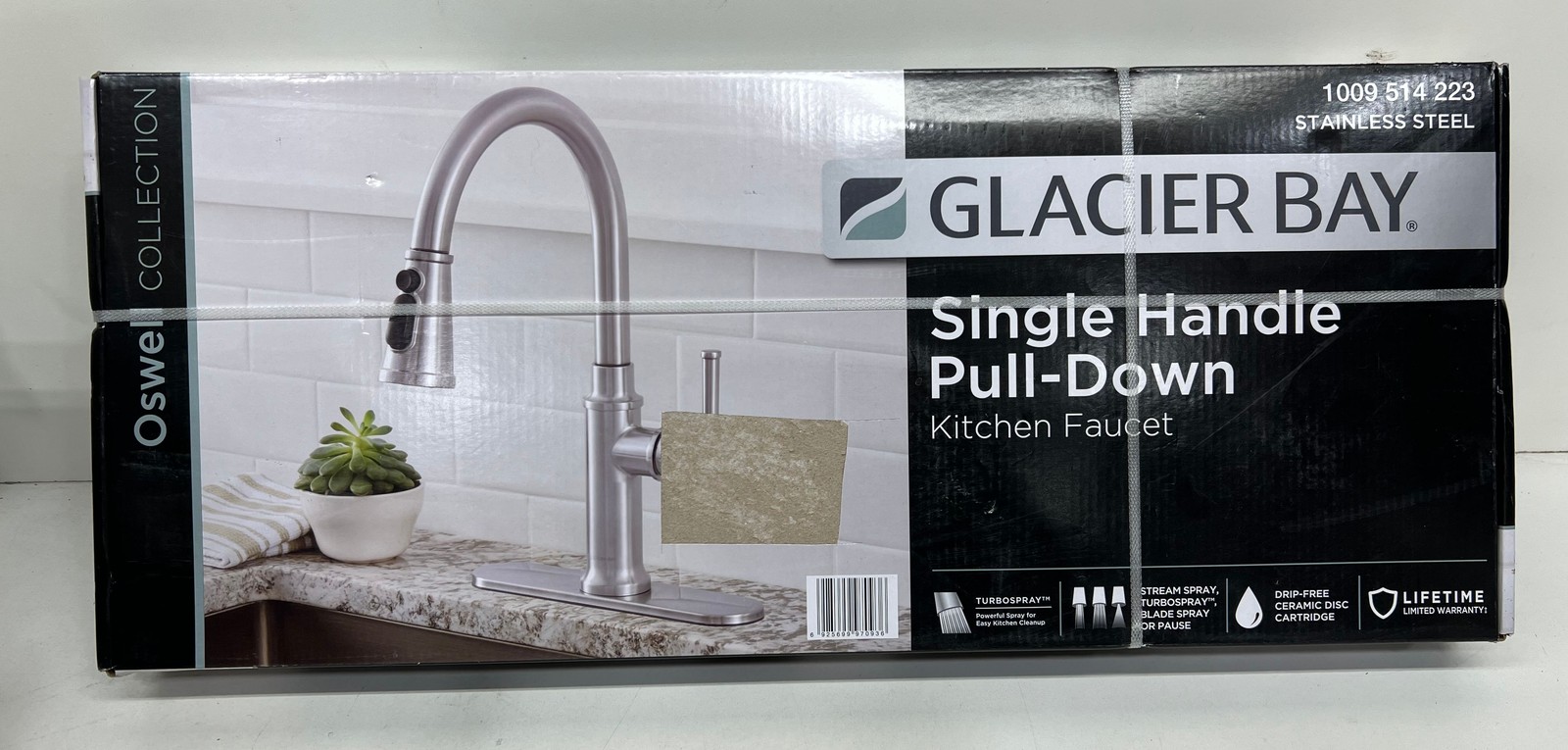 Glacier Bay Oswell 1 Handle Pull-Down Sprayer Kitchen Faucet Stainless SEALED