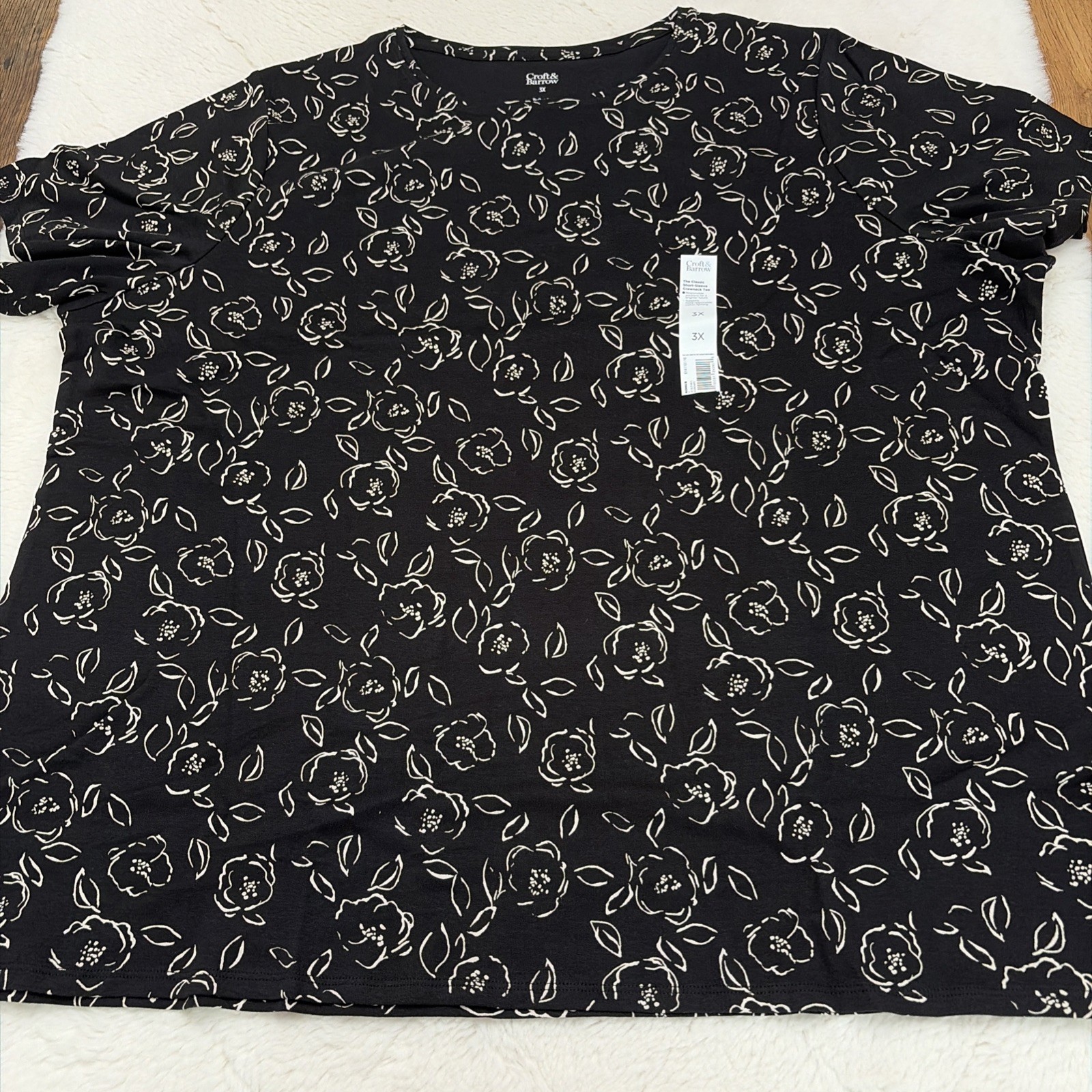 Croft And Barrow Womens NWT Classic Tee 3X Black Floral Croft And Barrow Womens NWT Classic Tee 3X Black Floral