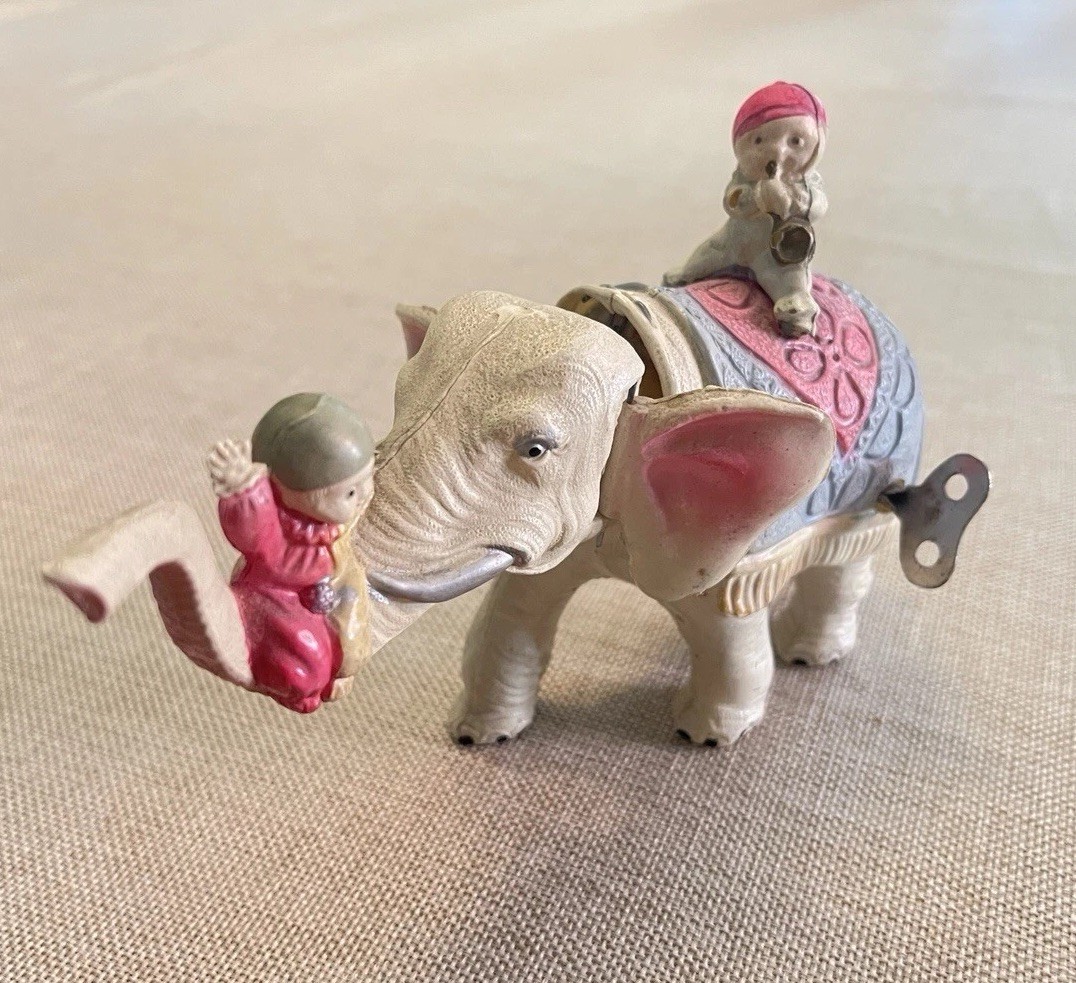 Vintage 1930s Henry on Elephant Celluloid Wind Up Toy Made in Japan Working