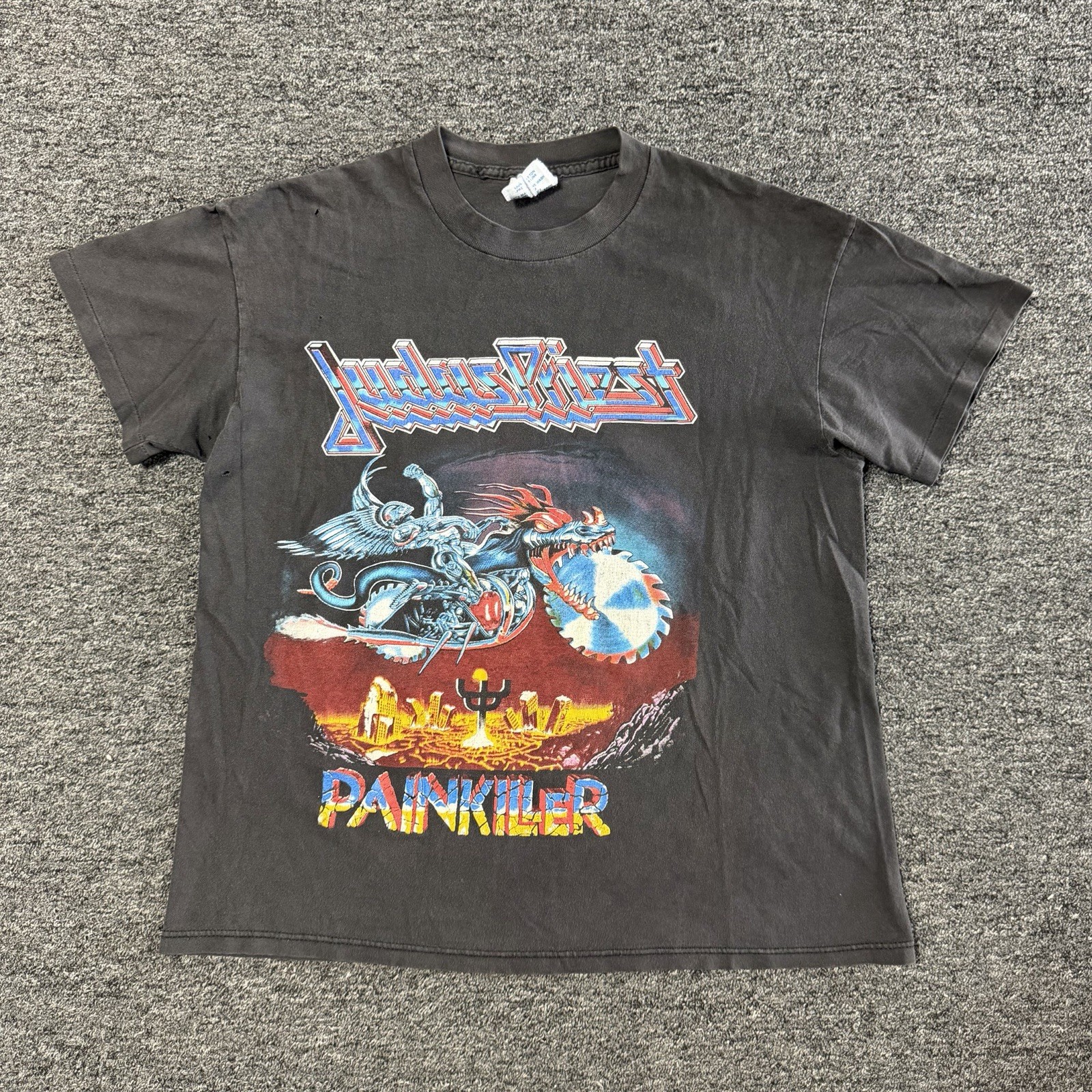 Judas Priest Faded Black GRAIL Painkiller Rock Tour T-Shirt Vintage 90s Sz M